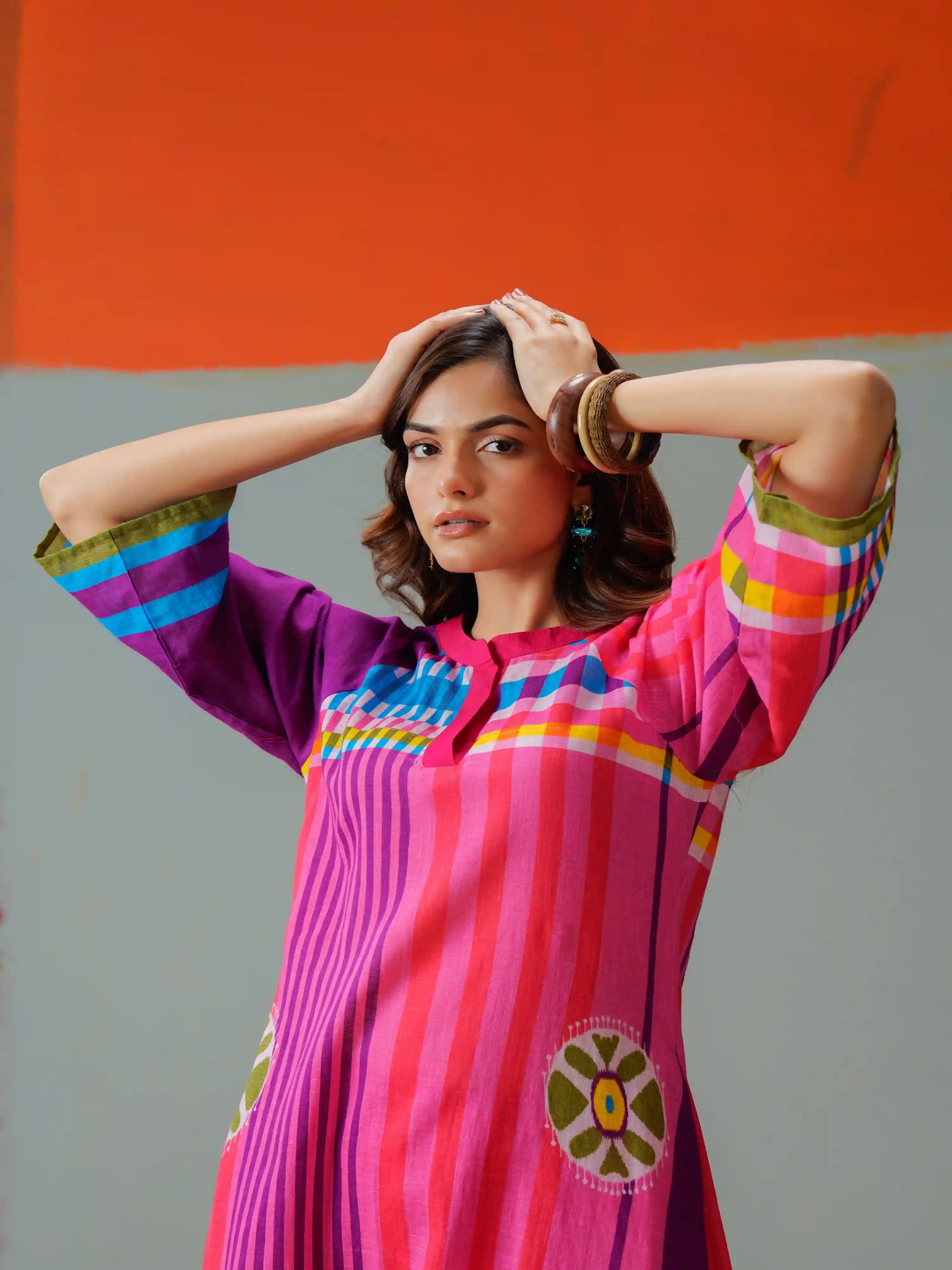 RAINBOW STRIPE FUSION KURTA SET
