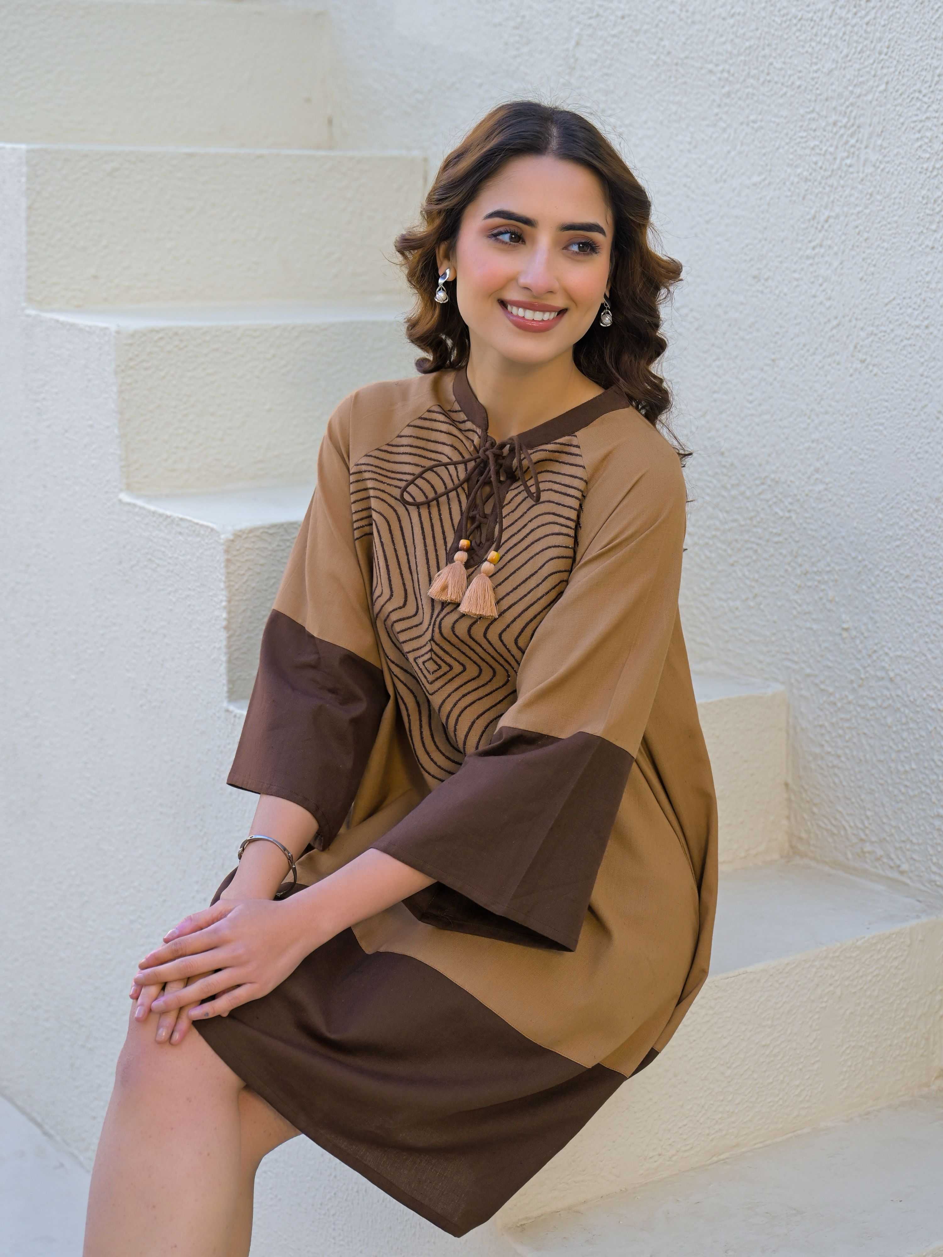 BOHO CHIC EMBROIDERED FLARE PURE FLEX COTTON LONG DRESS