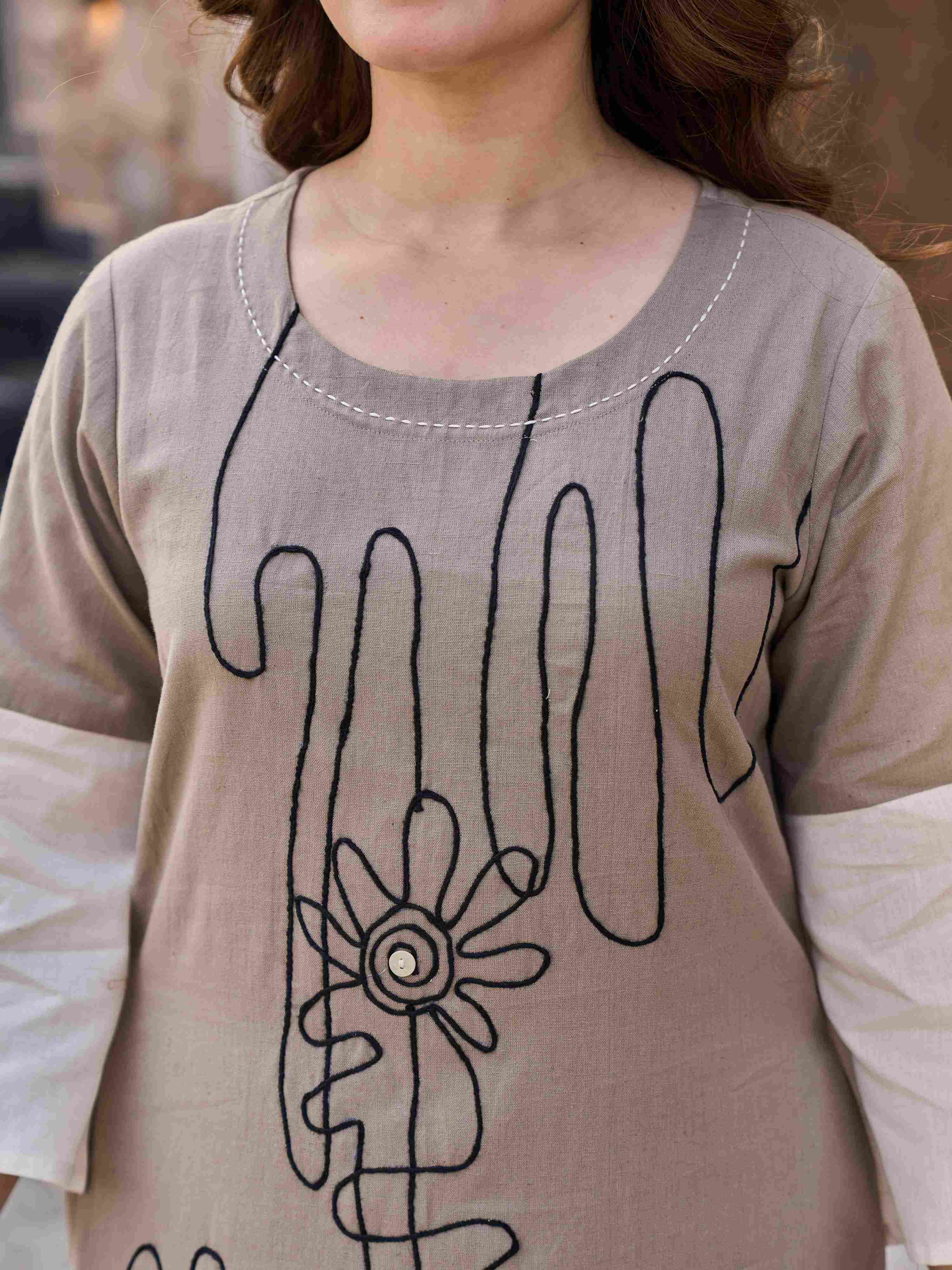 BOHO CHIC EMBROIDERED FLARE PURE FLEX COTTON LONG DRESS