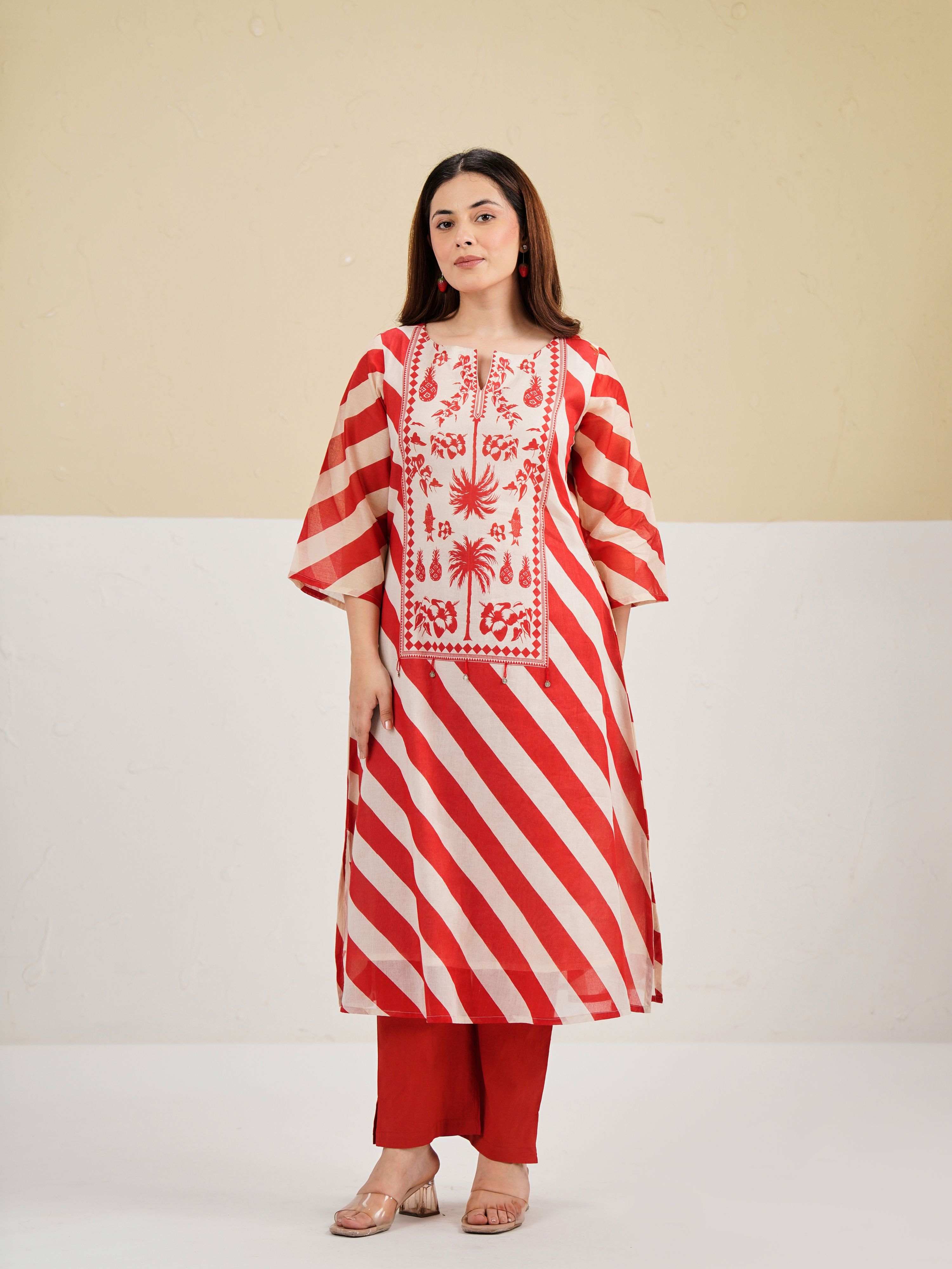 TROPICAL RED STORY PURE MUL COTTON KURTA SET