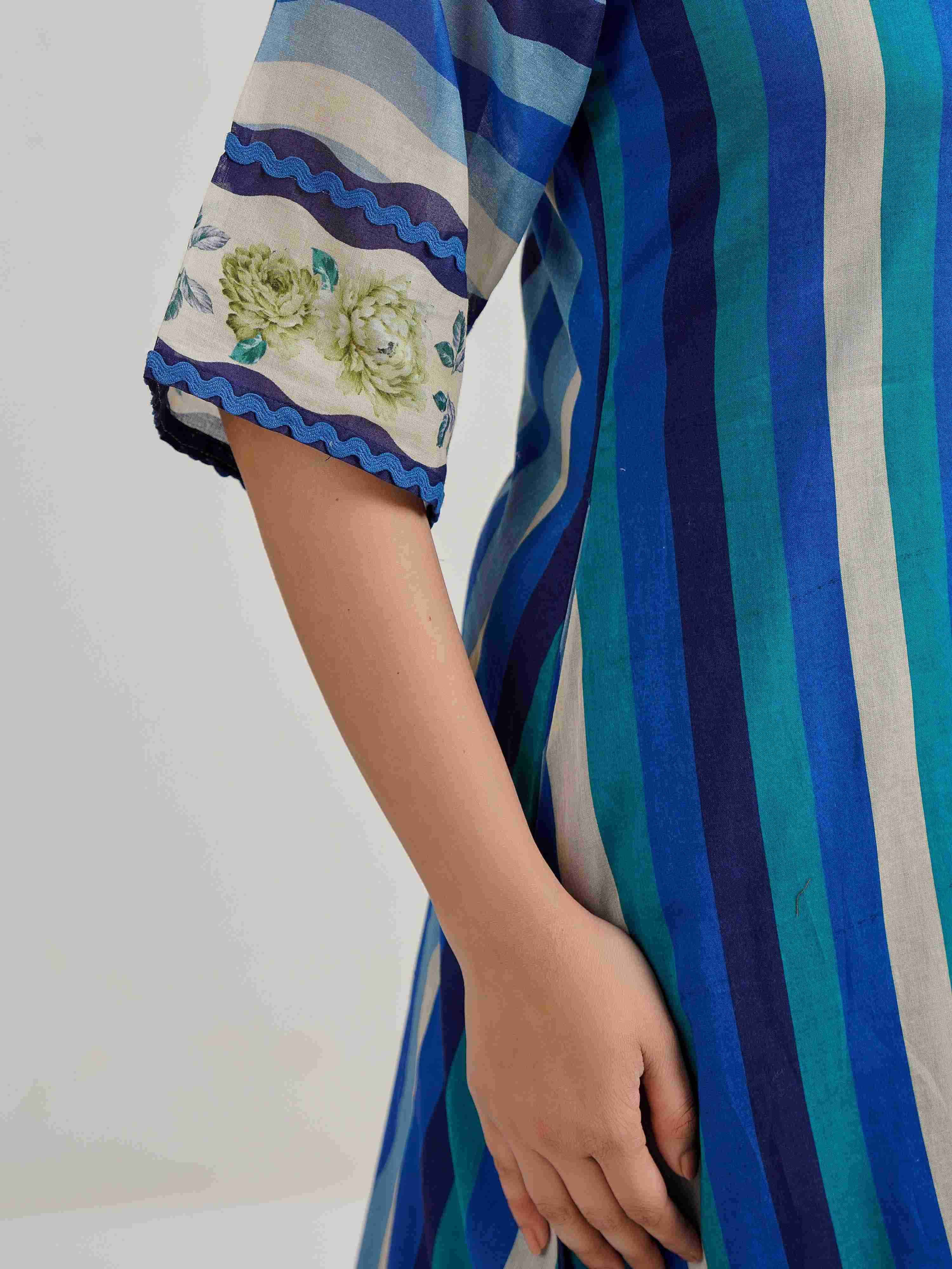 SEA BREEZE STRIPE PURE MUL COTTON KURTA SET