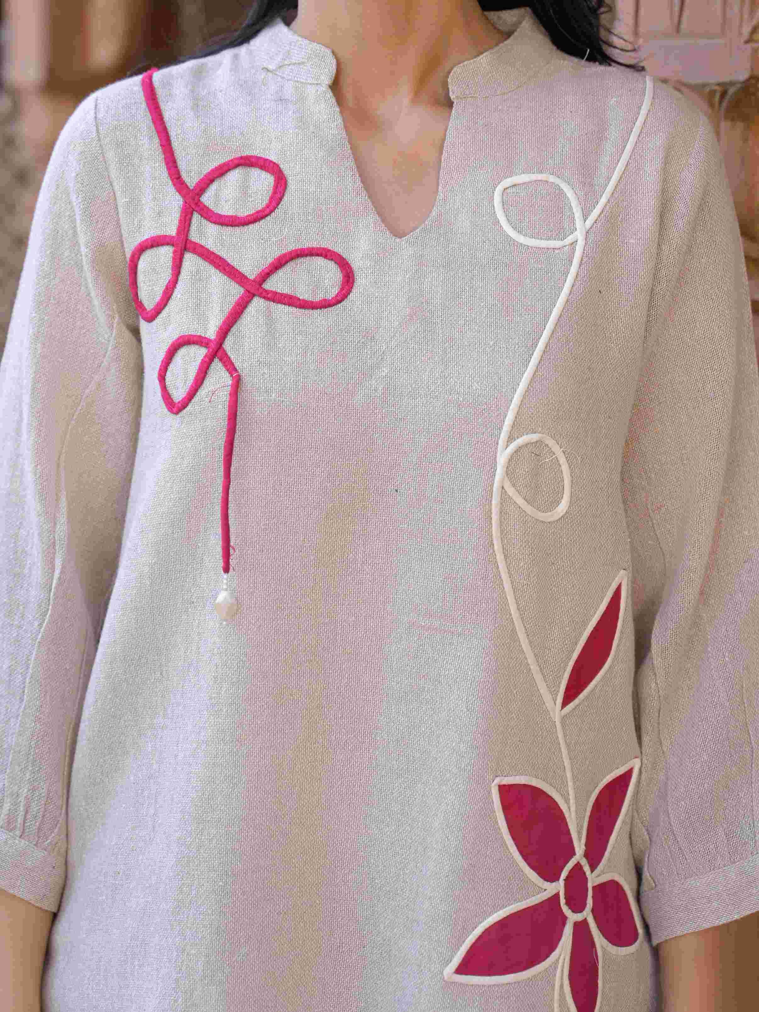 MAGENTA BLOSSOM PURE LINEN EMBROIDERED CO-ORD SET