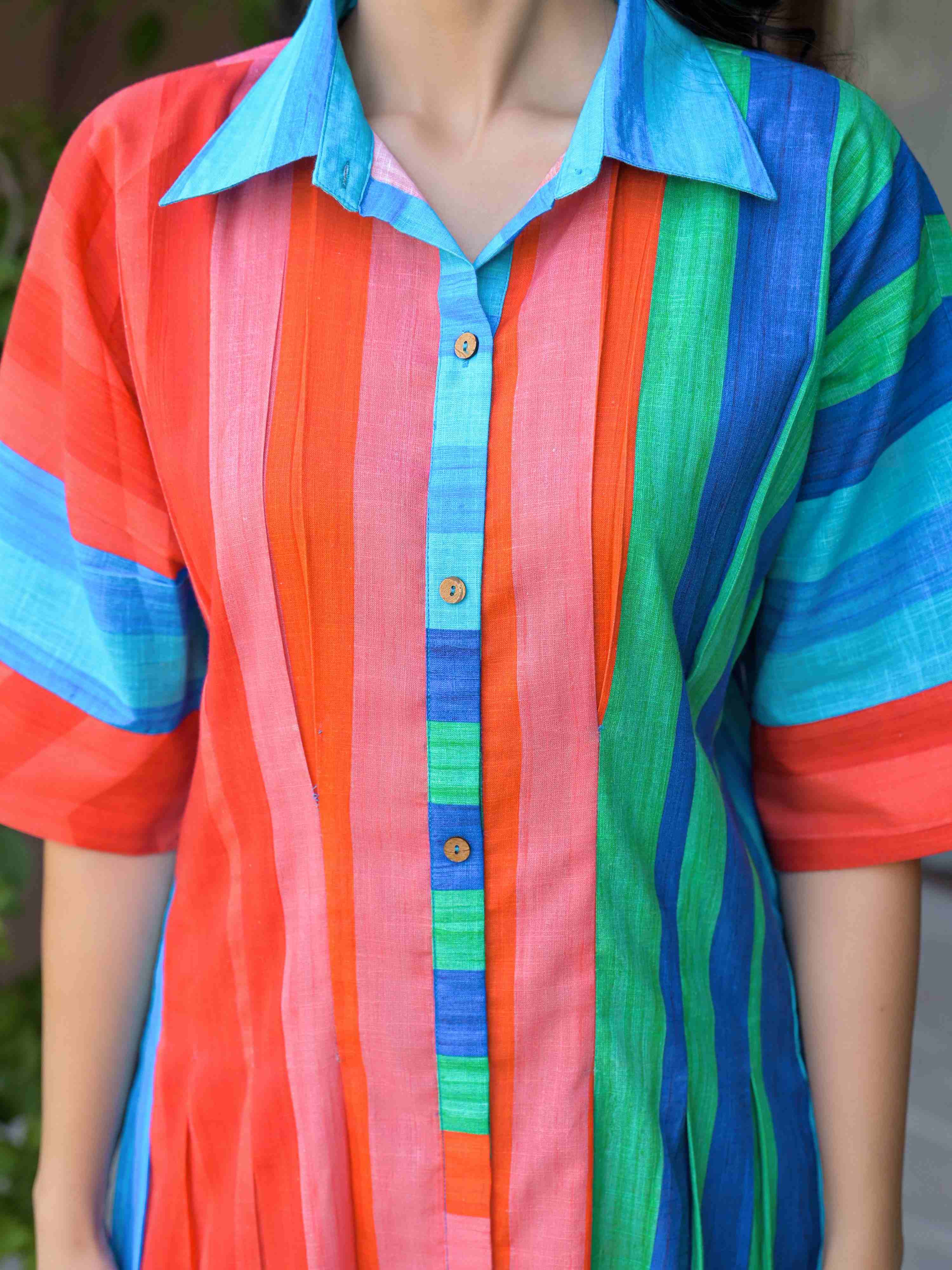 VIBRANT MULTICOLOR STRIPED MUL COTTON LONG DRESS