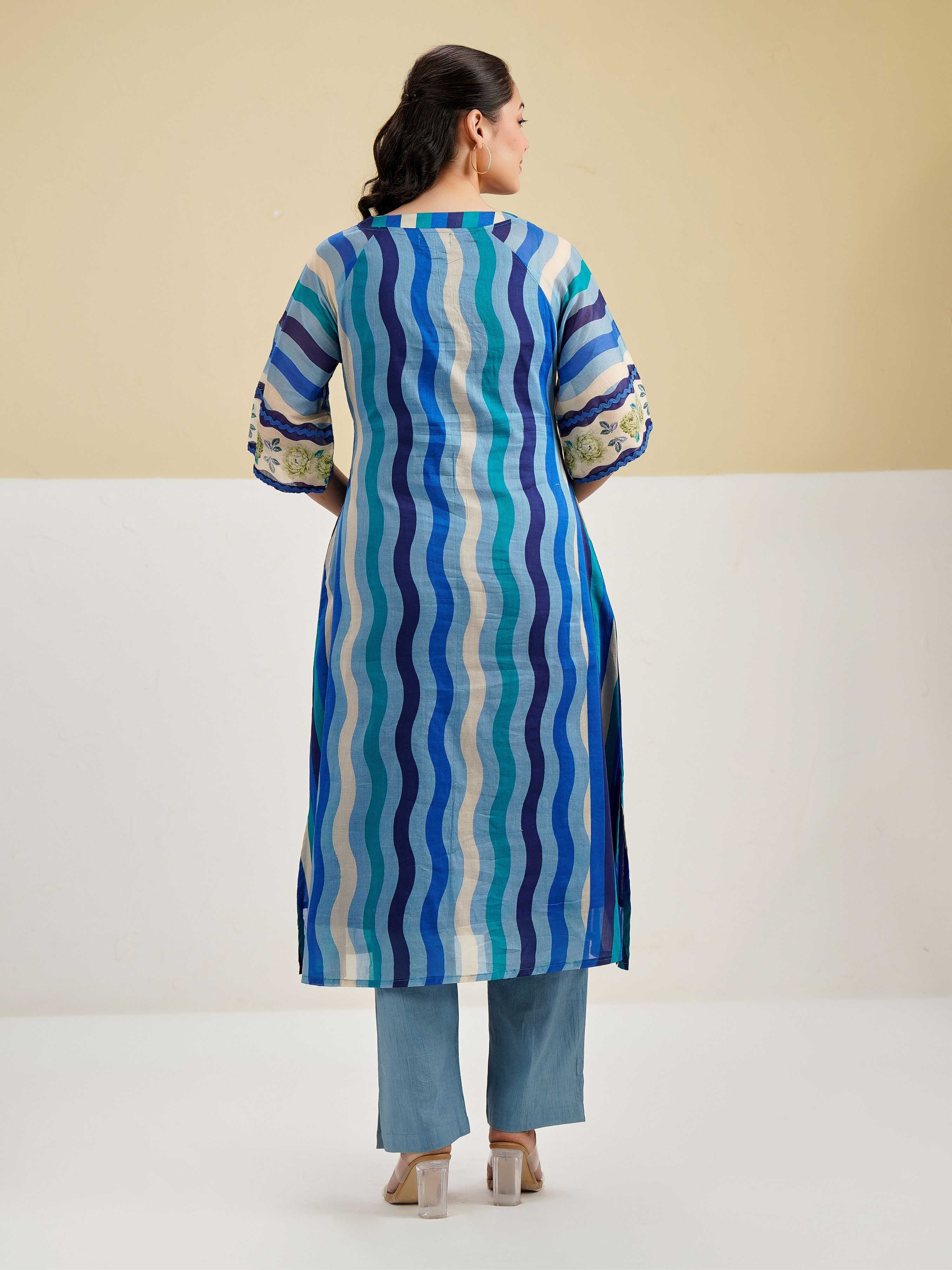SEA BREEZE STRIPE PURE MUL COTTON KURTA SET
