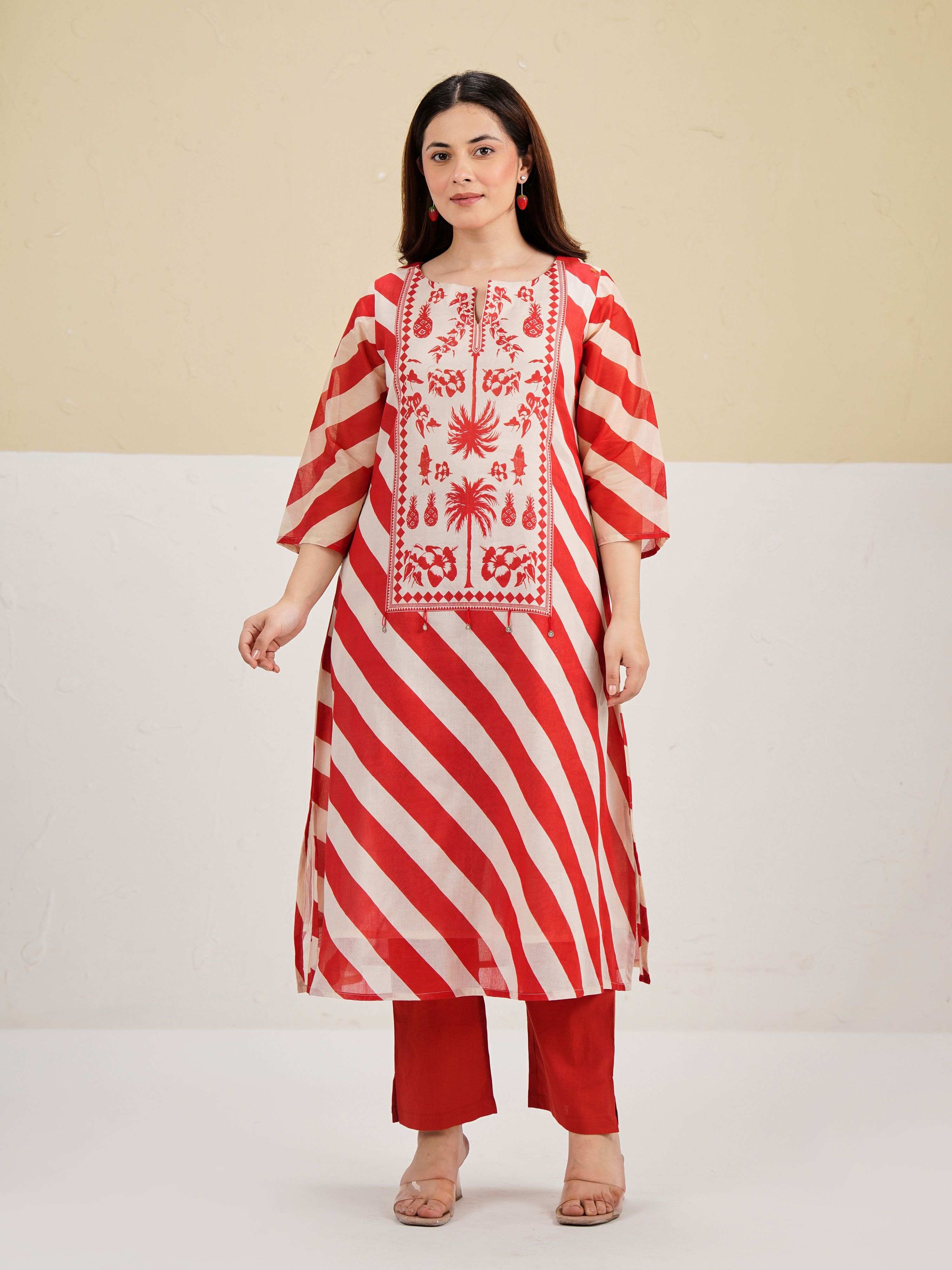 TROPICAL RED STORY PURE MUL COTTON KURTA SET