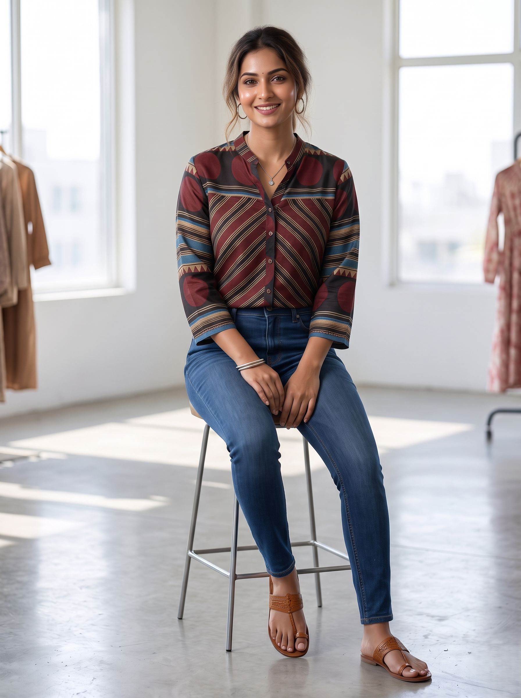 AJRAKH CHARM PRINTED PURE CREPE SHIRT