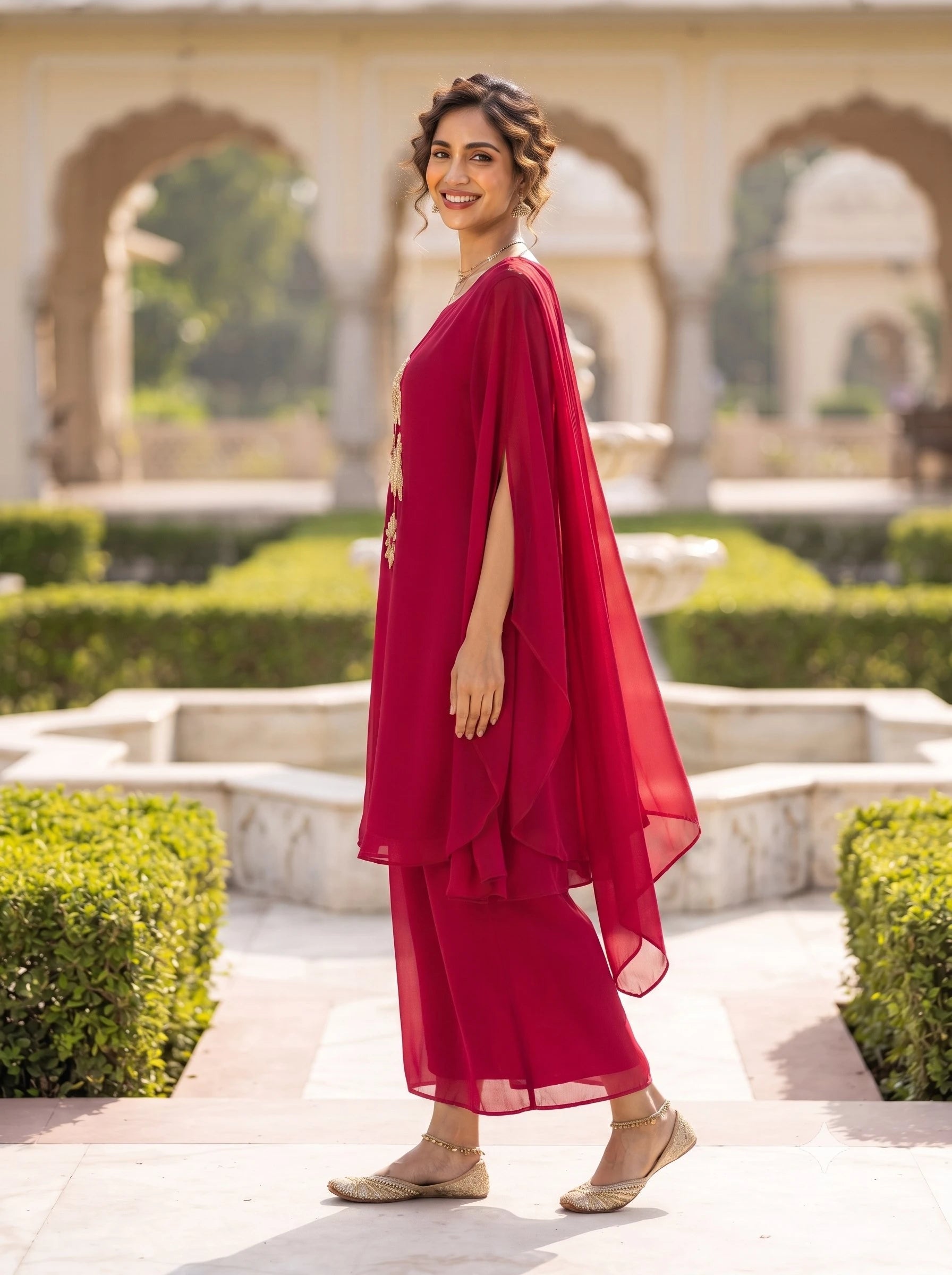 AARVI MAGENTA SEQUENCE PURE GEORGETTE CO-ORD SET