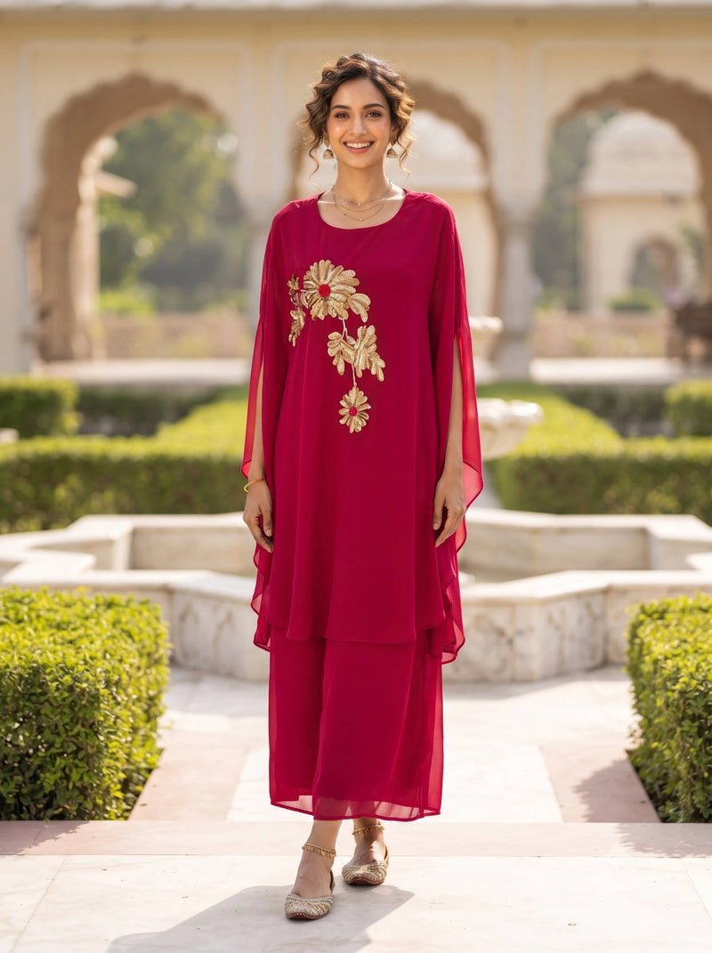 AARVI MAGENTA SEQUENCE PURE GEORGETTE CO-ORD SET