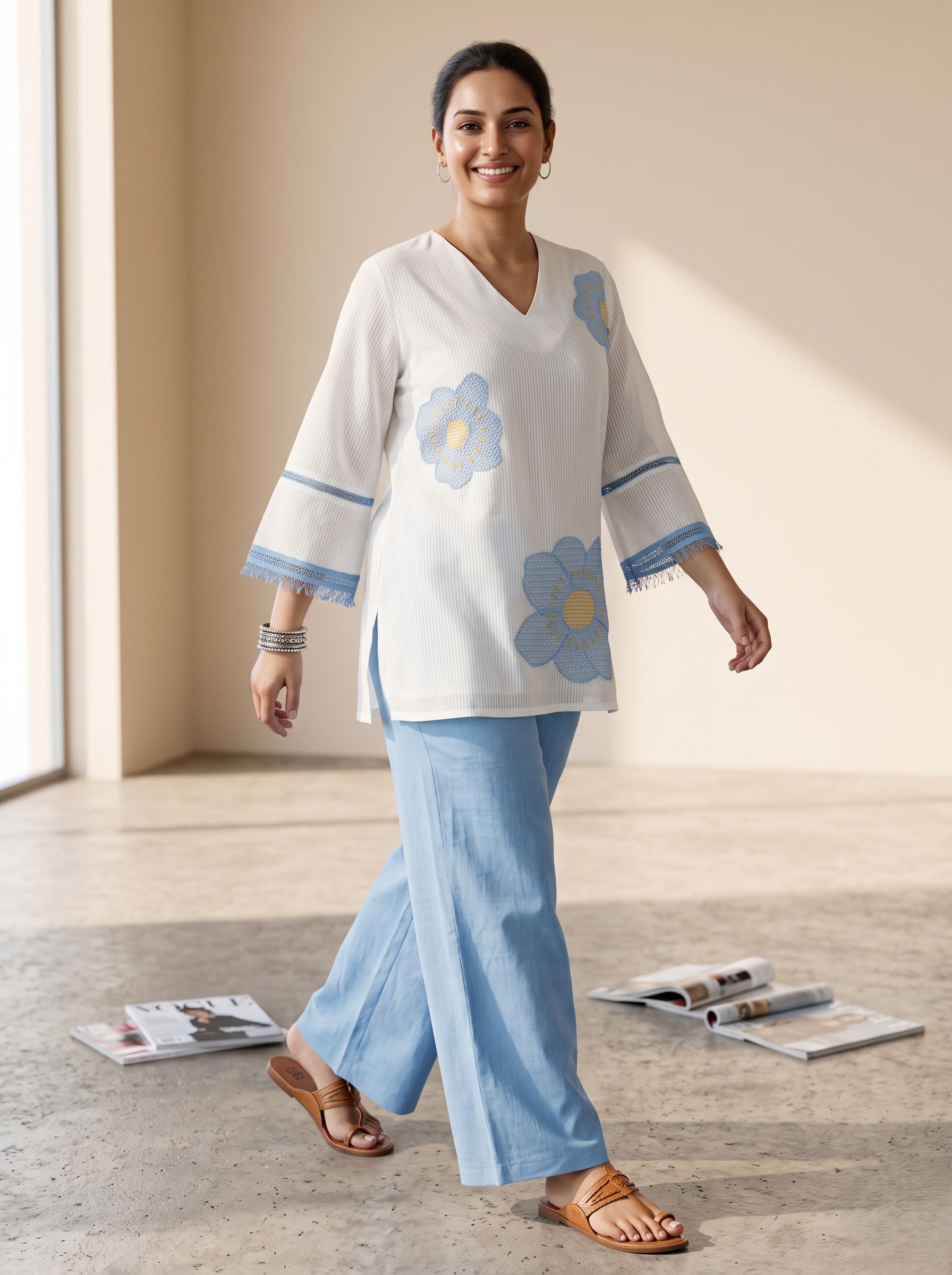 ELEGANT BLUE BLOOM PURE COTTON CO-ORD SET