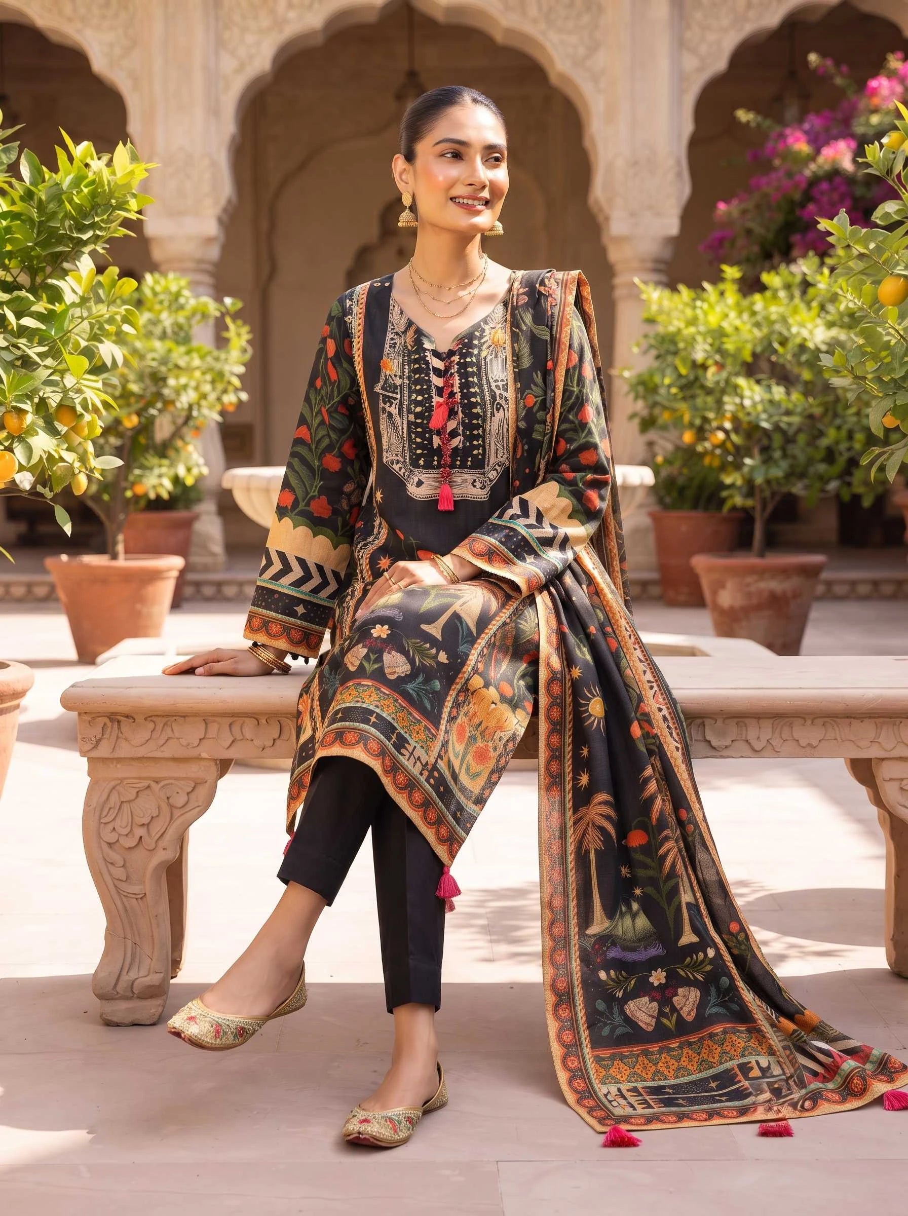 MIDNIGHT TRIBAL SEQUIN PURE CREPE SUIT WITH DUPATTA