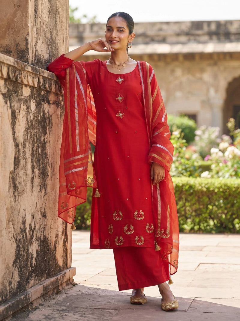 ALISHA RED A-LINE SUIT SET