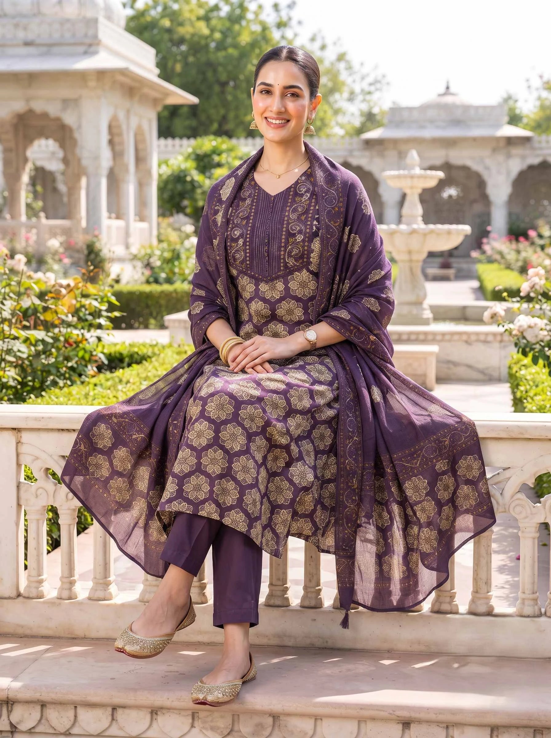 REGAL WINE GOLD TRADITIONAL HANDWORK SUIT SET