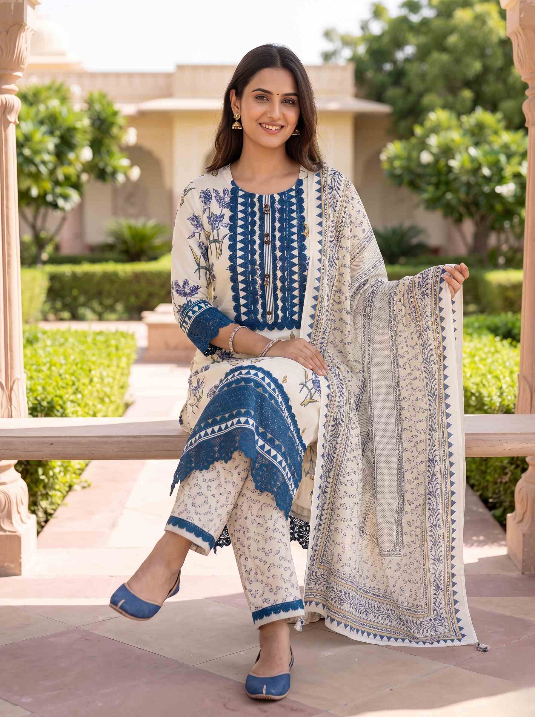 ROYAL BLUE EMBROIDERED PURE COTTON PAKISTANI SUIT WITH DUPATTA