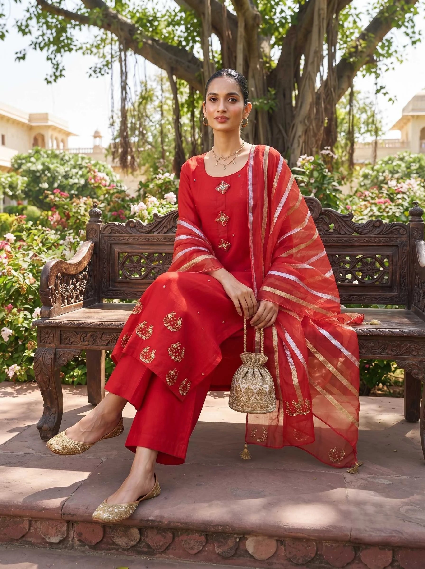ALISHA RED A-LINE SUIT SET