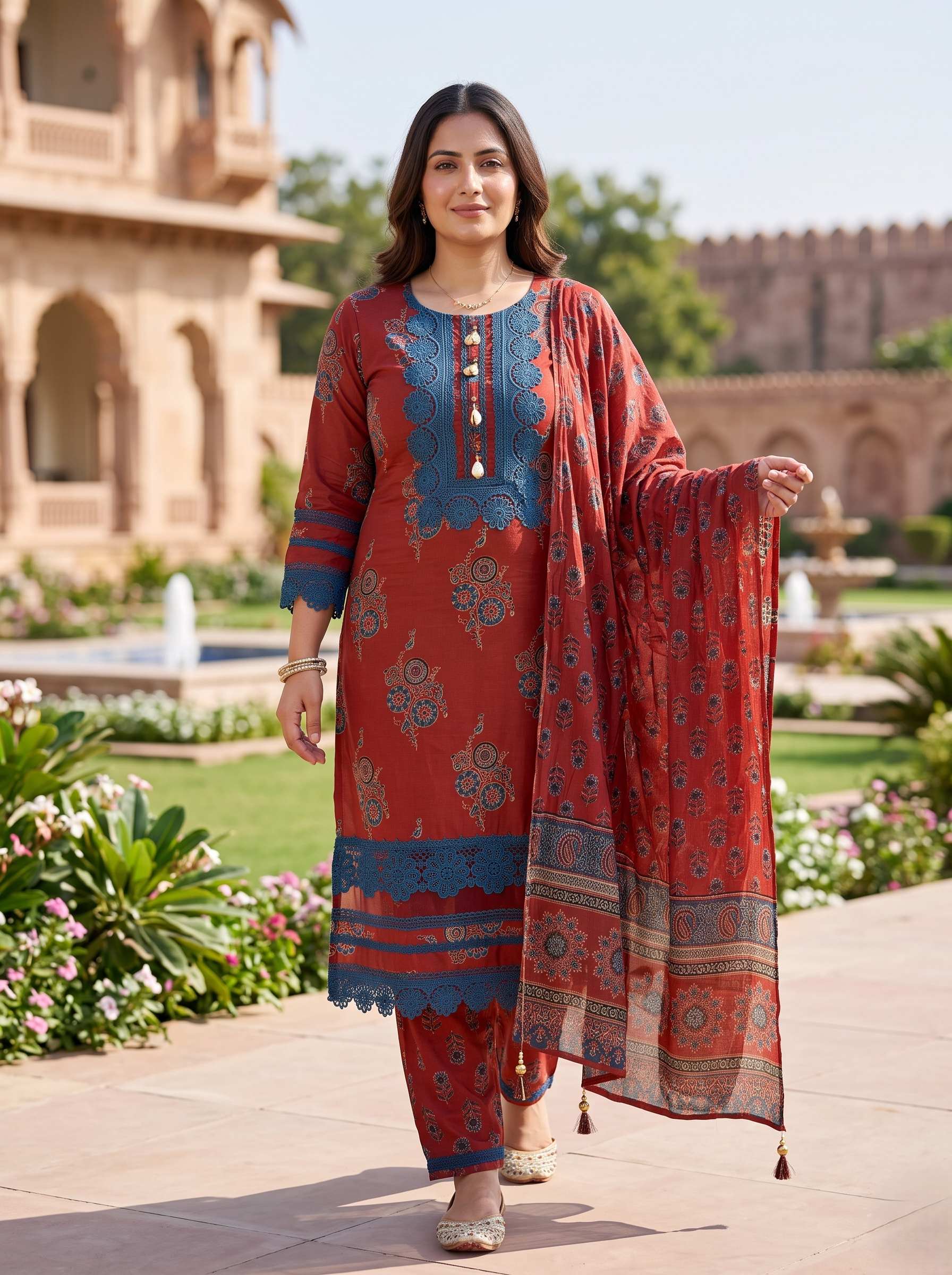 RUSTIC BLUE EMBROIDERED PURE COTTON PAKISTANI SUIT WITH DUPATTA