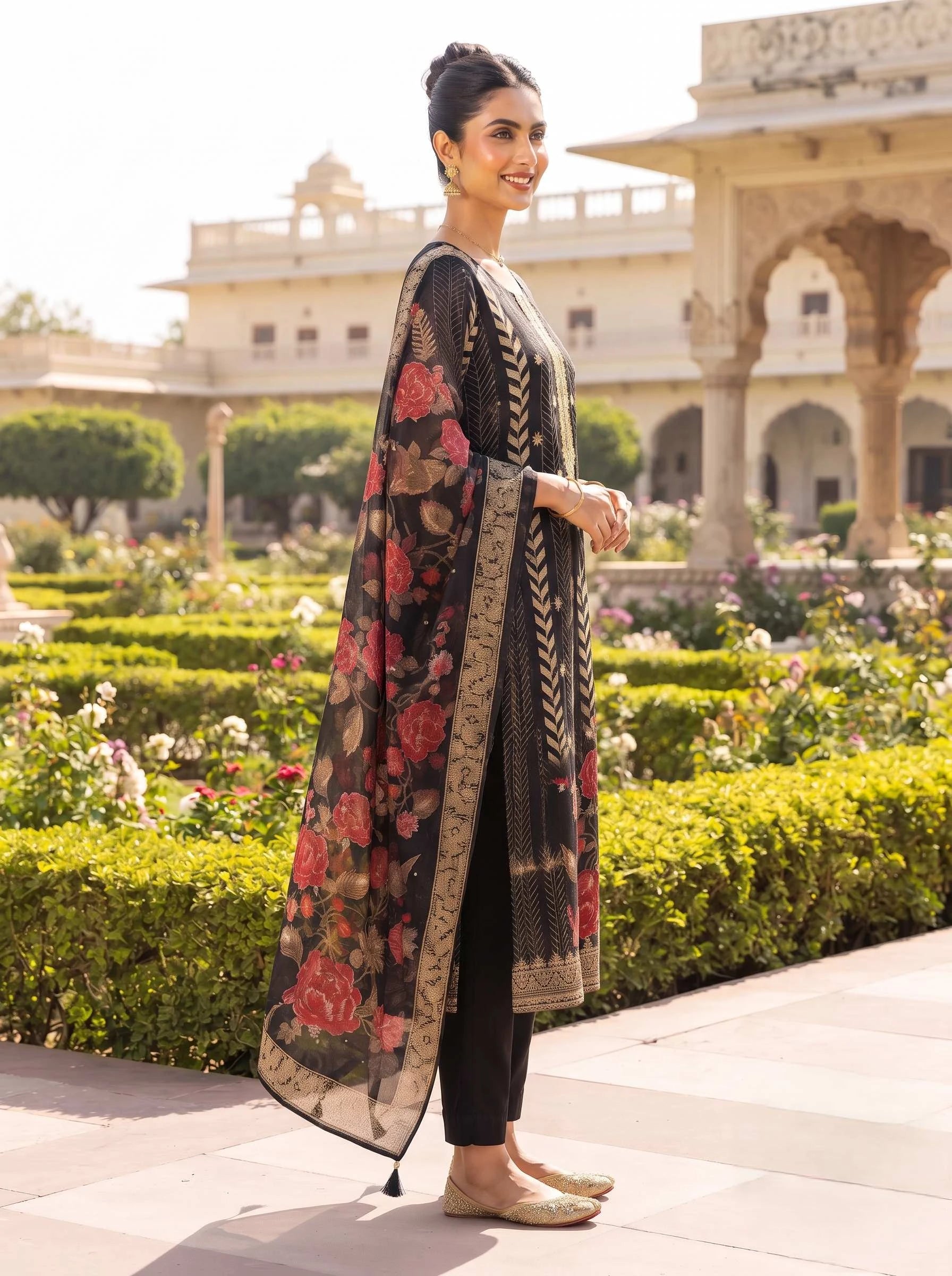 NAGINA BLACK HANDWORK PURE CHIFFON SUIT WITH DUPATTA