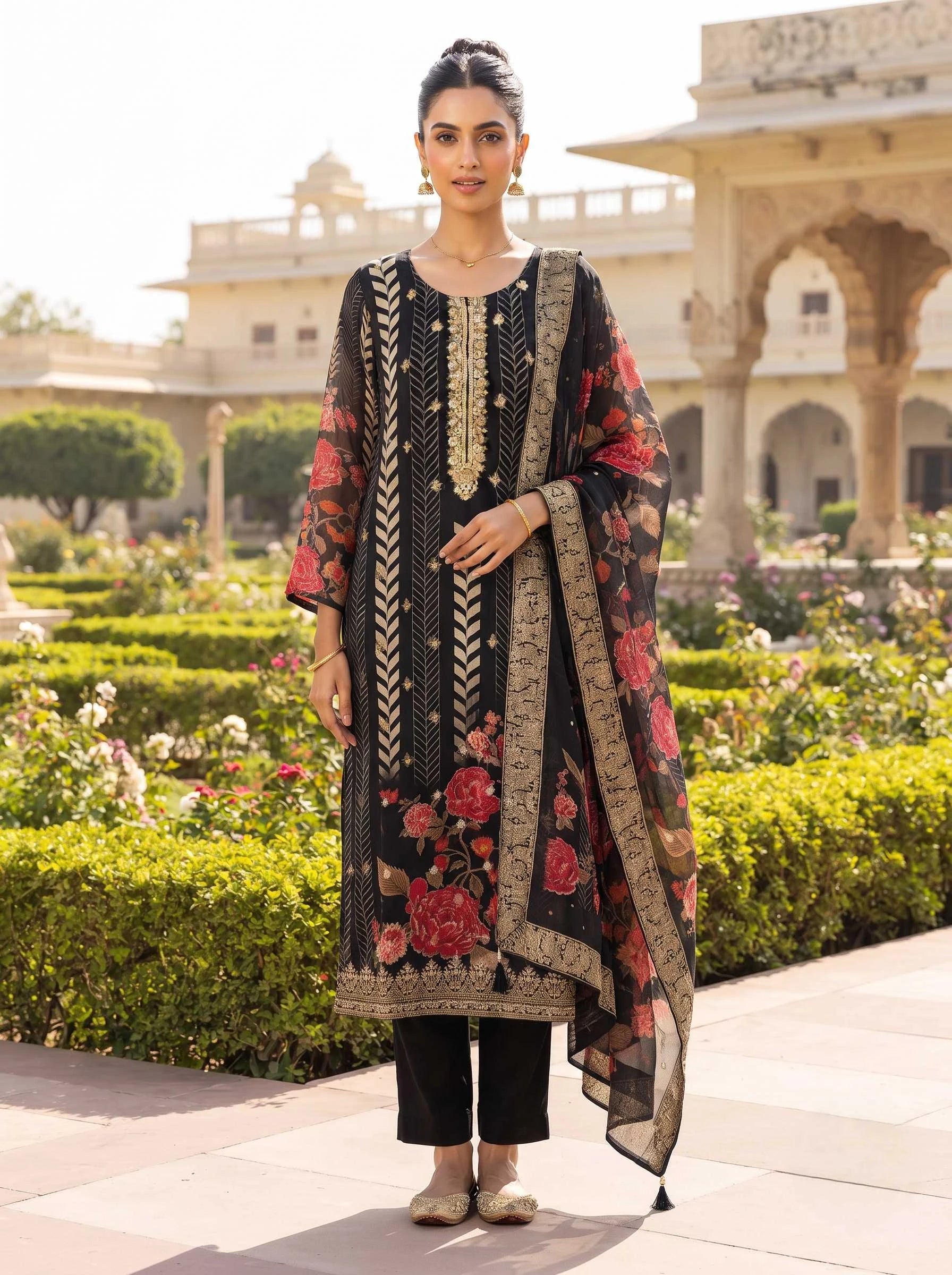 NAGINA BLACK HANDWORK PURE CHIFFON SUIT WITH DUPATTA