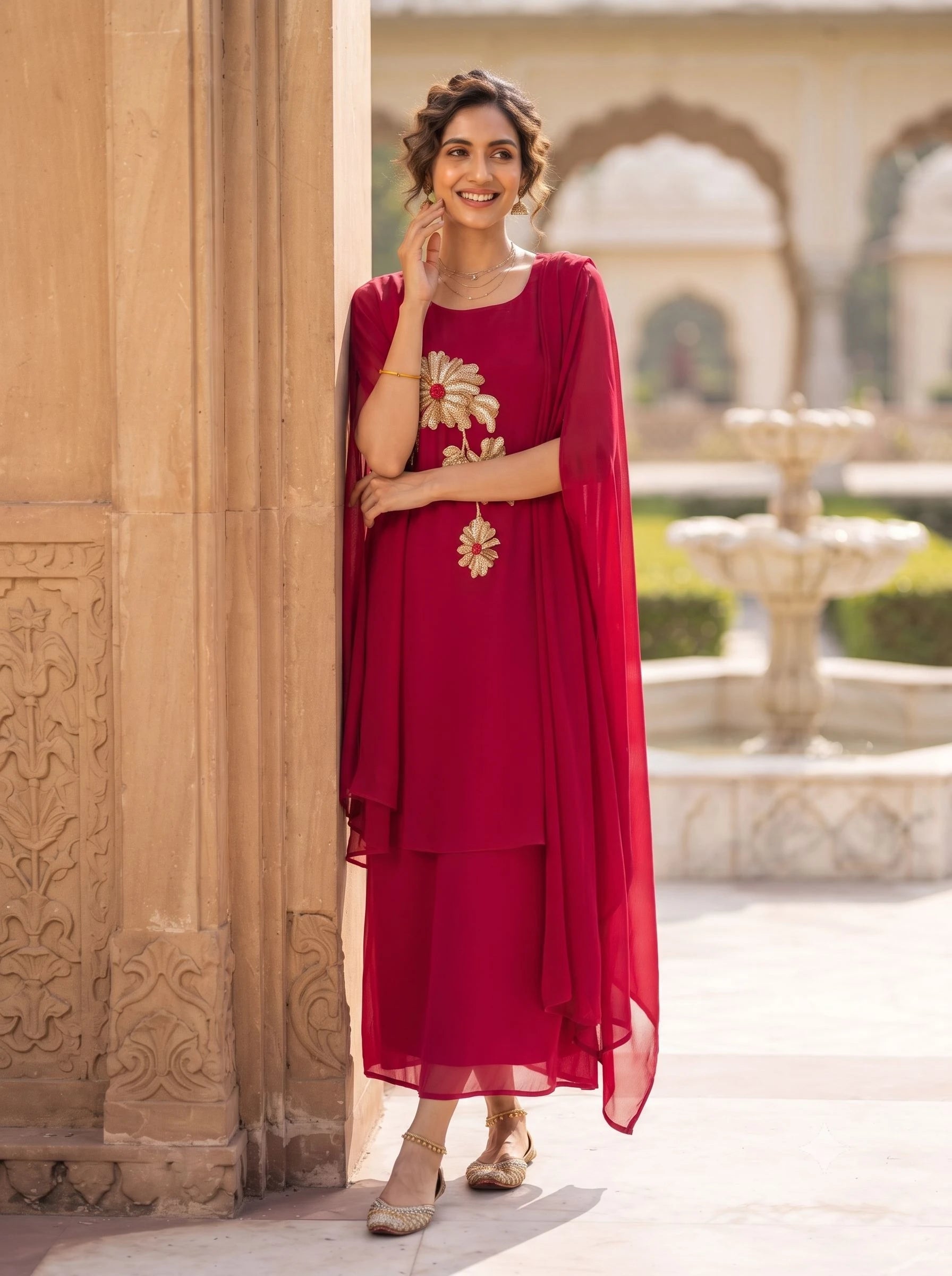 AARVI MAGENTA SEQUENCE PURE GEORGETTE CO-ORD SET