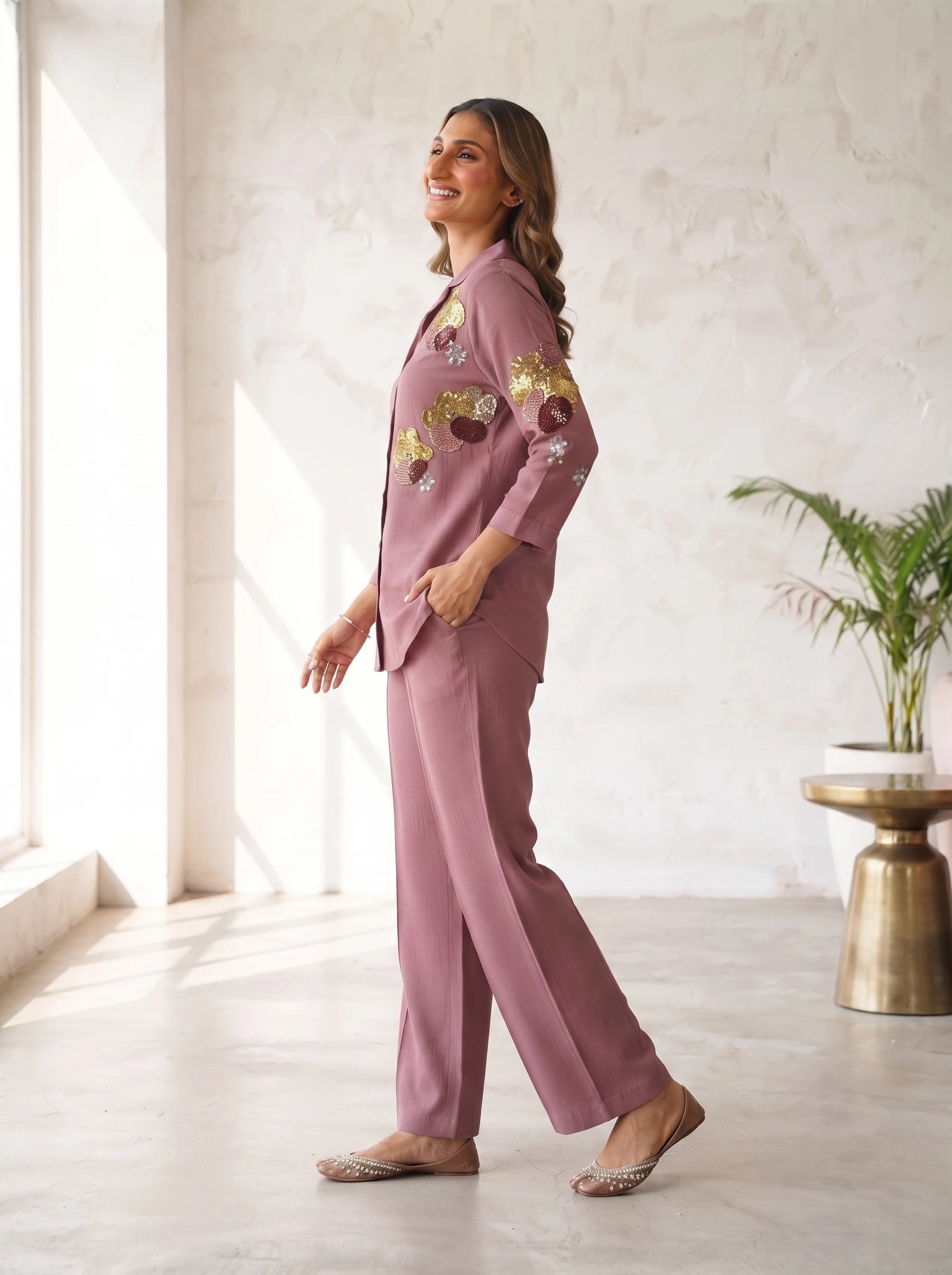 RUTBA PINK WESTERN HANDWORK COTTON SILI SHIRT