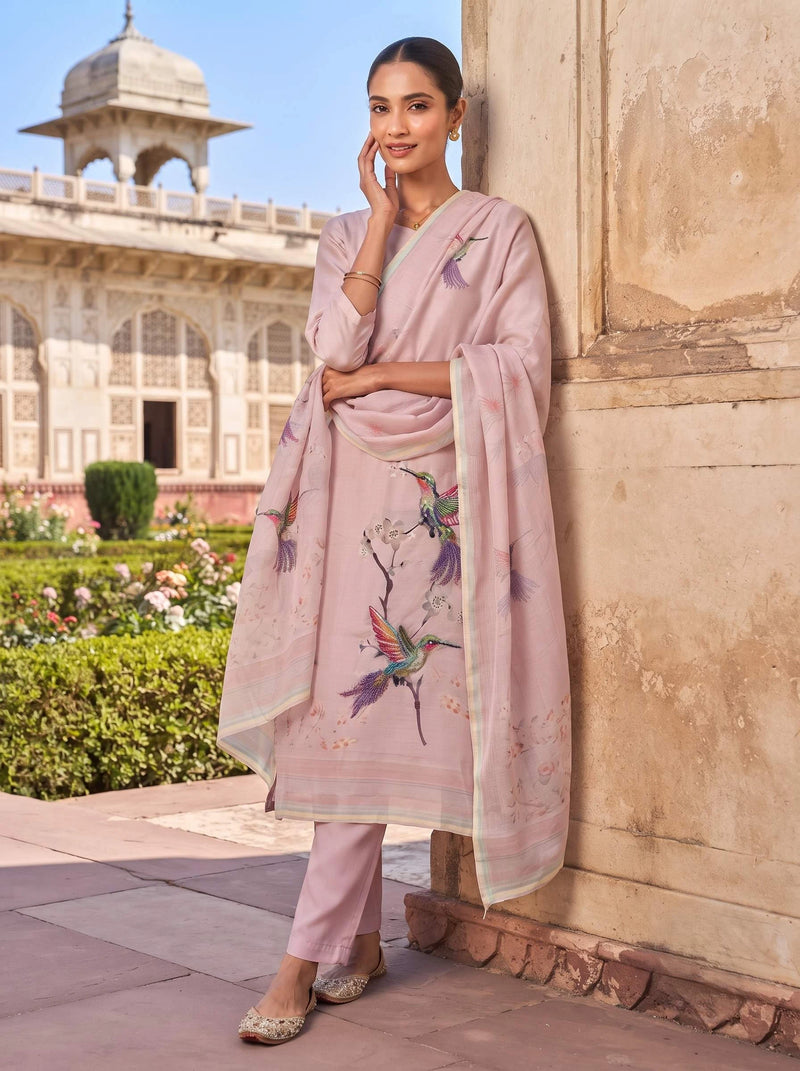 BULBUL ONION HANDWORK SHIMMER TISUUE SUIT SET