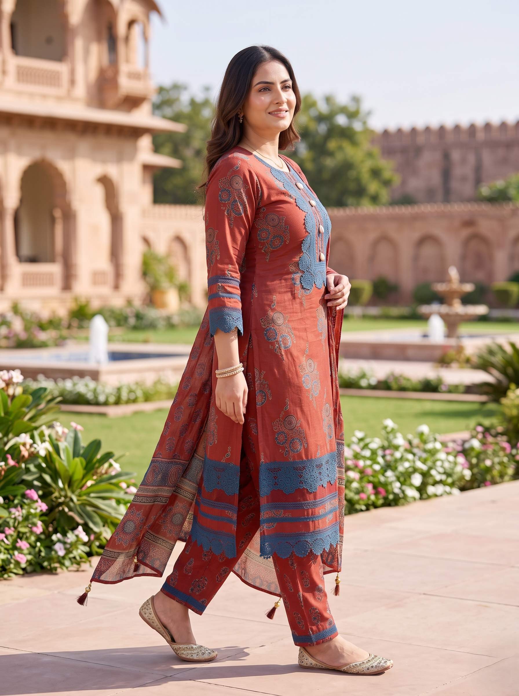 RUSTIC BLUE EMBROIDERED PURE COTTON PAKISTANI SUIT WITH DUPATTA