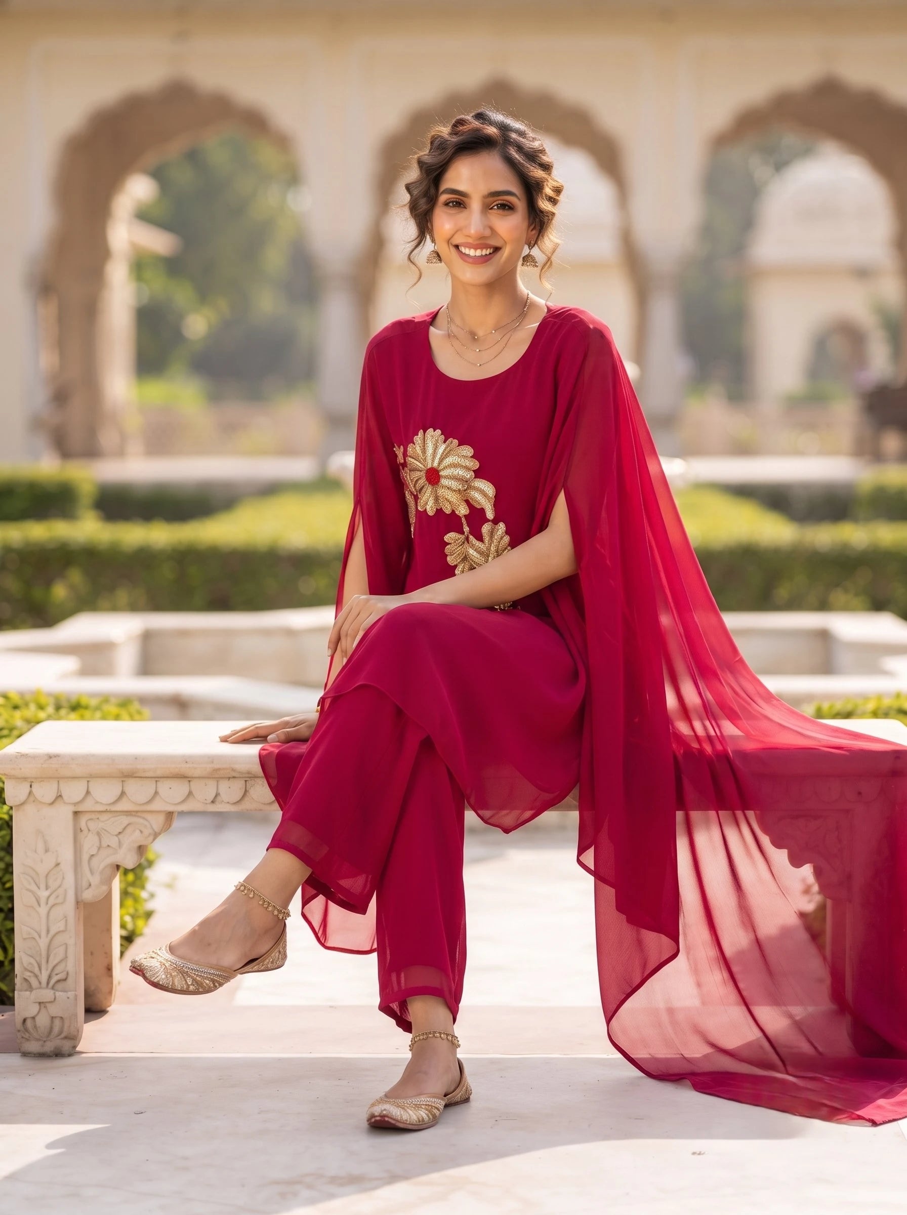 AARVI MAGENTA SEQUENCE PURE GEORGETTE CO-ORD SET
