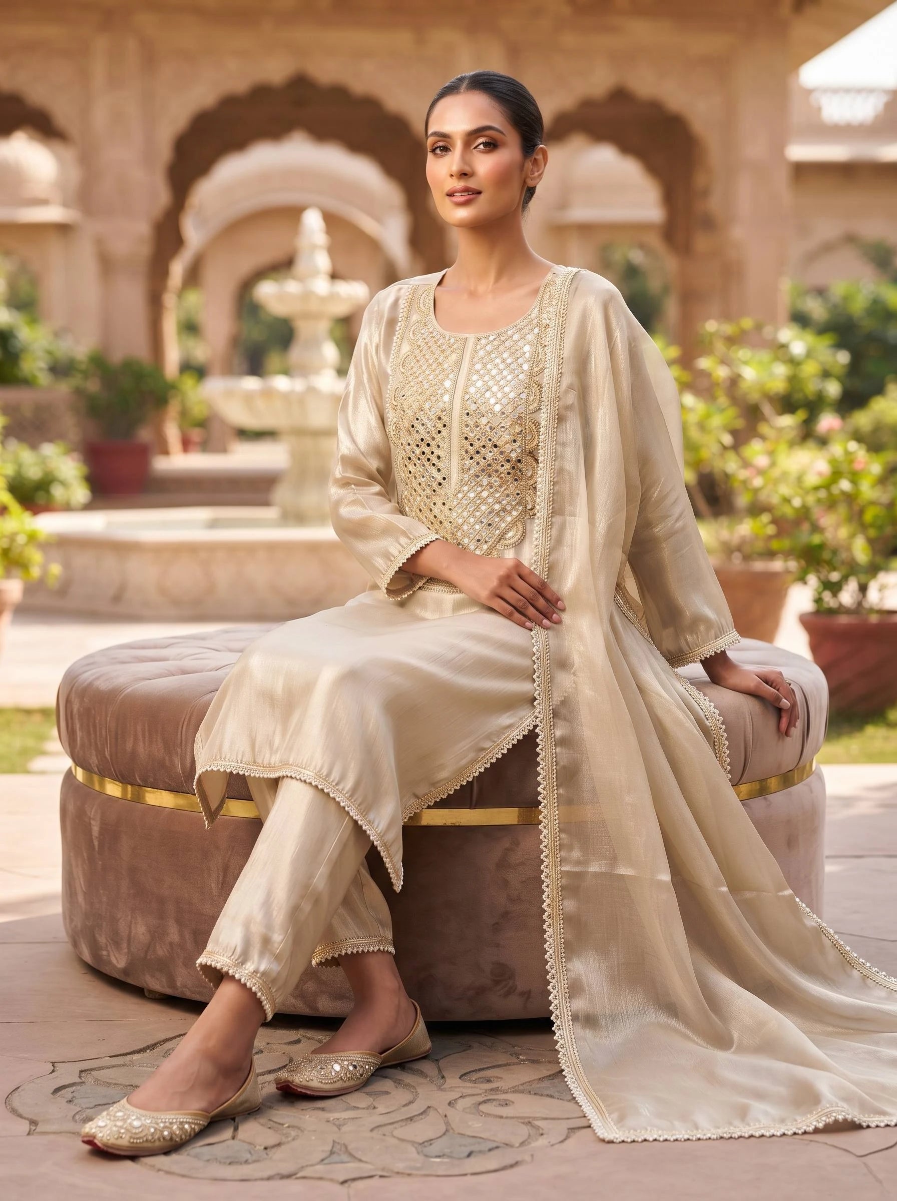 LUX GOLDEN MIRROR WORK SUIT SET
