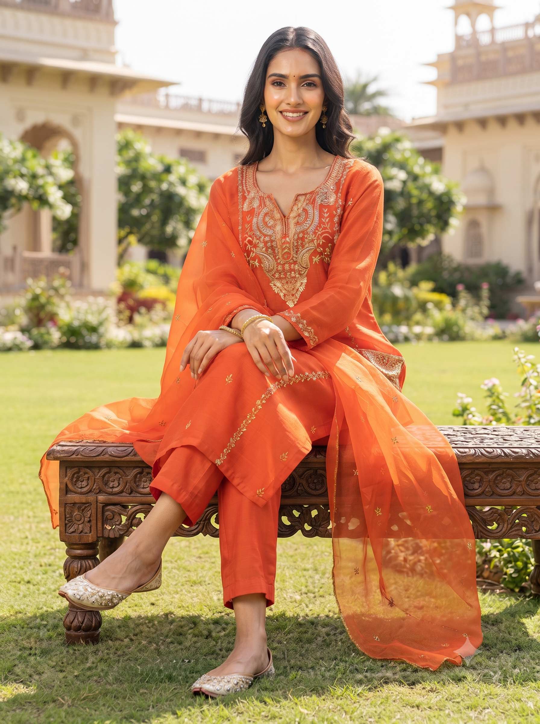 MEERA STRAIGHT HANDWORK POCKET PURE SILK SUIT SET