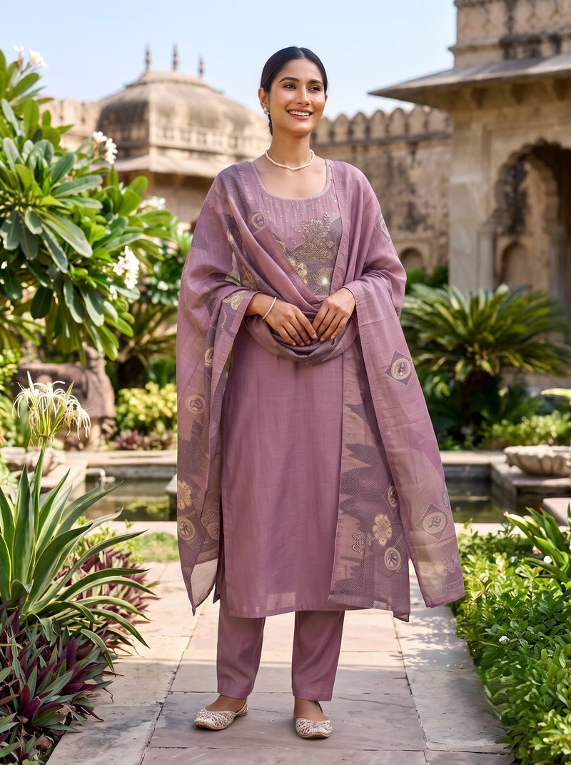 LAVYA LAVENDER EMBROIDERED SUIT SET