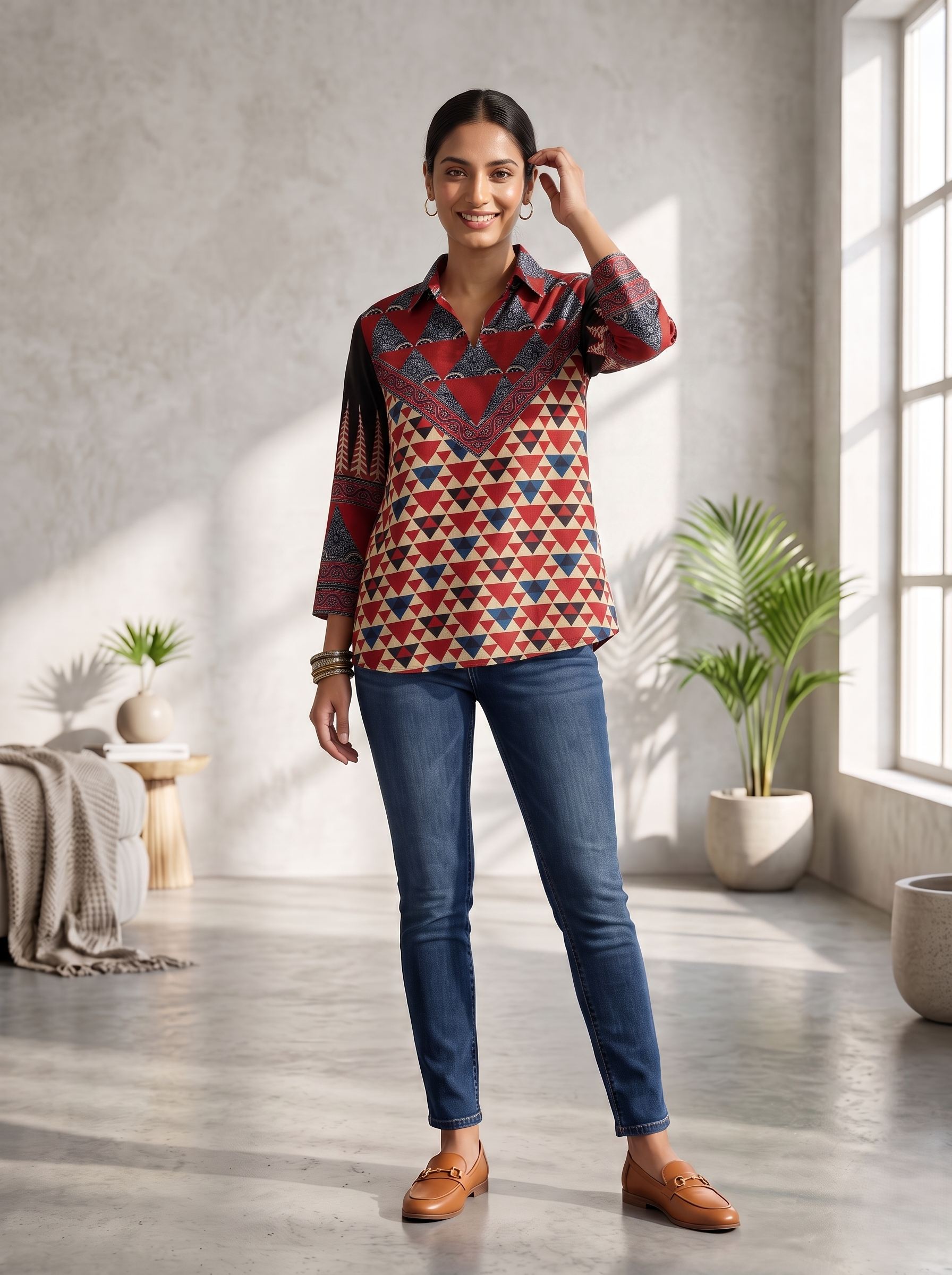 VINTAGE AJRAKH PRINTED PURE CREPE TOP