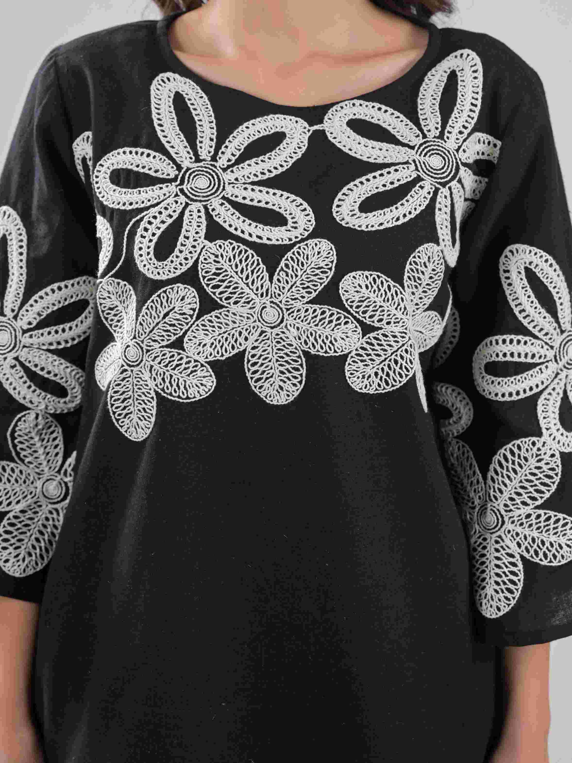 BLACK FLORAL APPLIQUE CO-ORD SET