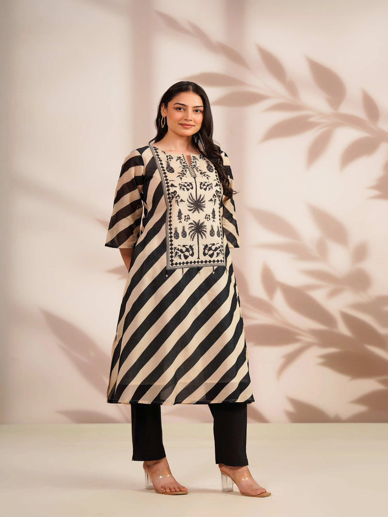 MONOCHROME STRIPE ELEGANCE KURTA SET