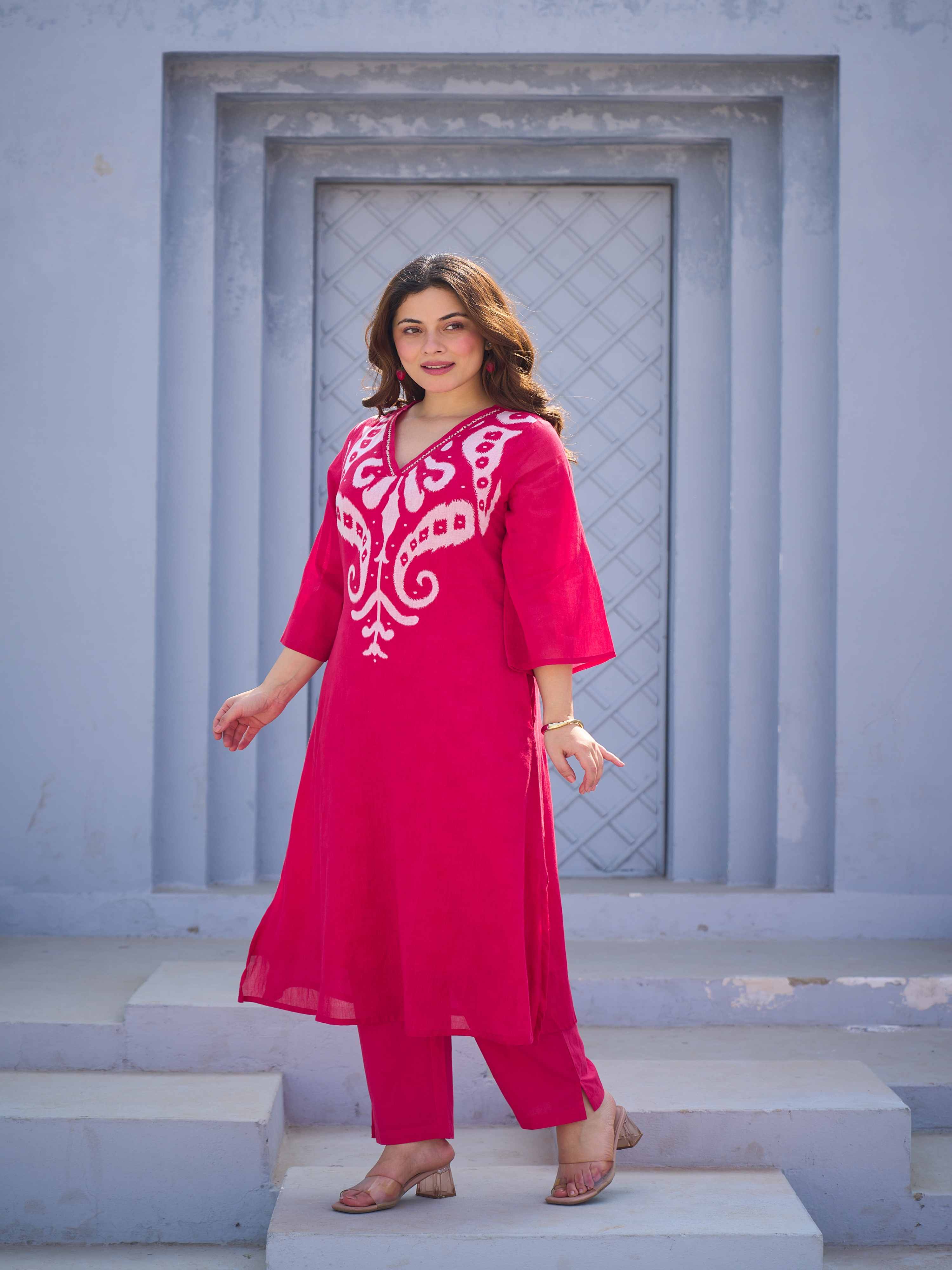 ROYAL RUBY EMBROIDERED KURTA SET