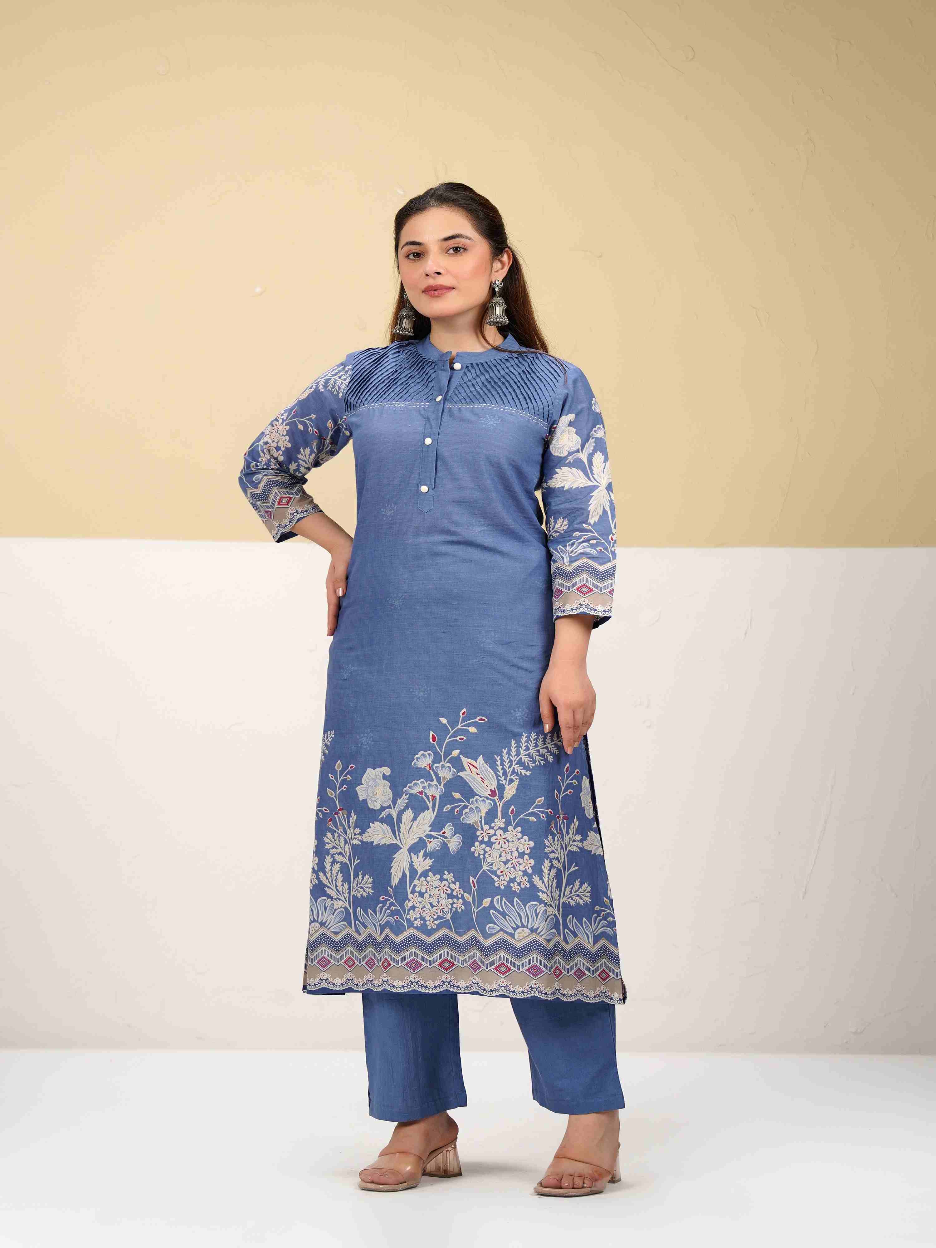 CHIC INDIGO BLUE PINTUCK KURTA SET