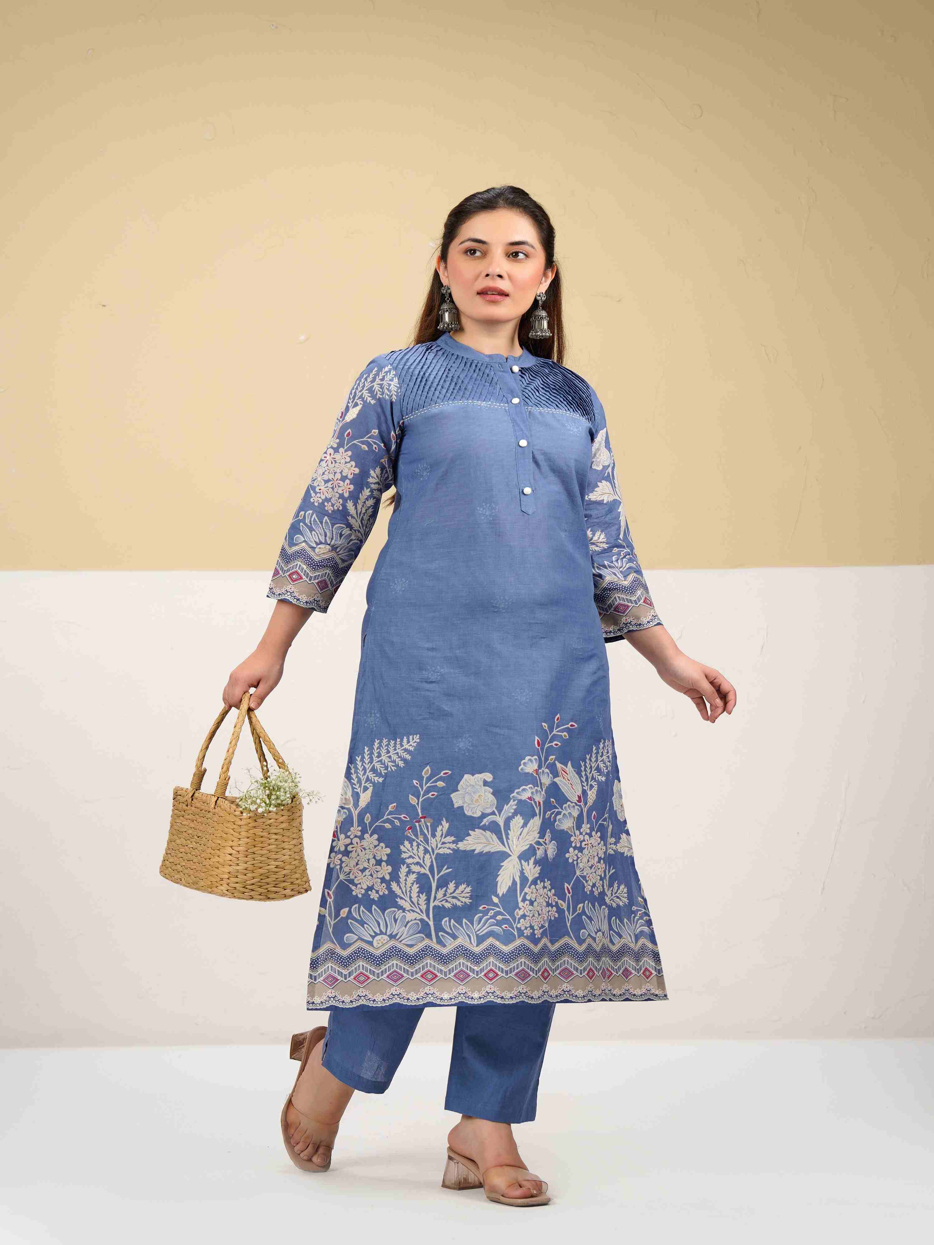 CHIC INDIGO BLUE PINTUCK KURTA SET