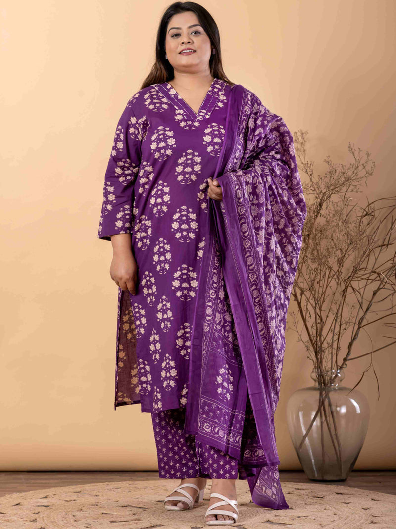 PURPLE GRACE ETHNIC PURE COTTON SUIT WITH DUPATTA