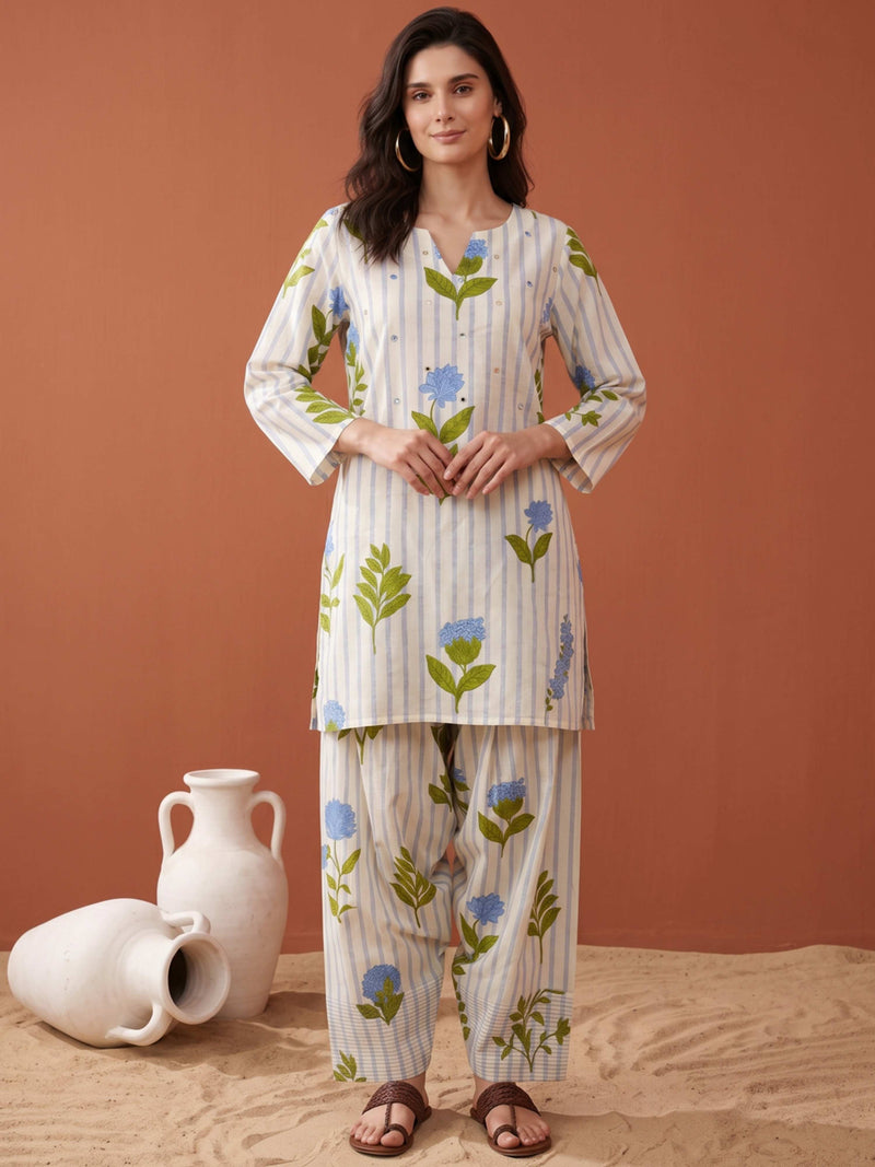 PASTEL GARDEN ETHNIC PURE COTTON FARSHI CO-ORD SET