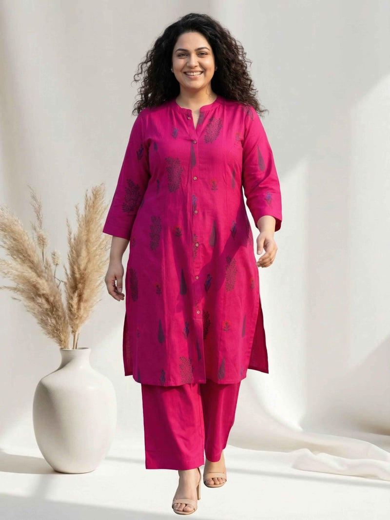 FUCHSIA BLOOM ETHNIC FLEX COTTON KURTA SET