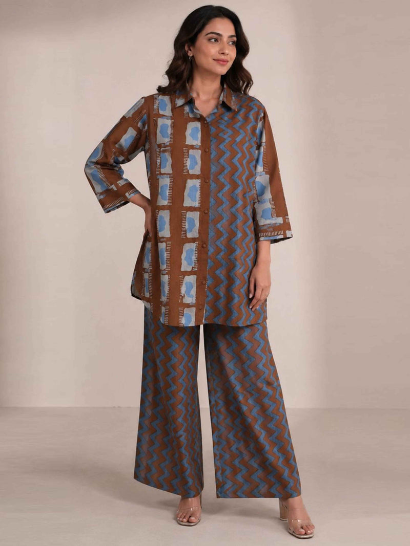 RUST & TEAL GEO CHIC PURE COTTON CO-ORD SET