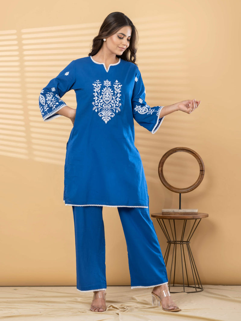 OCEAN BLOOM THREADWORK PURE COTTON CO-ORD SET
