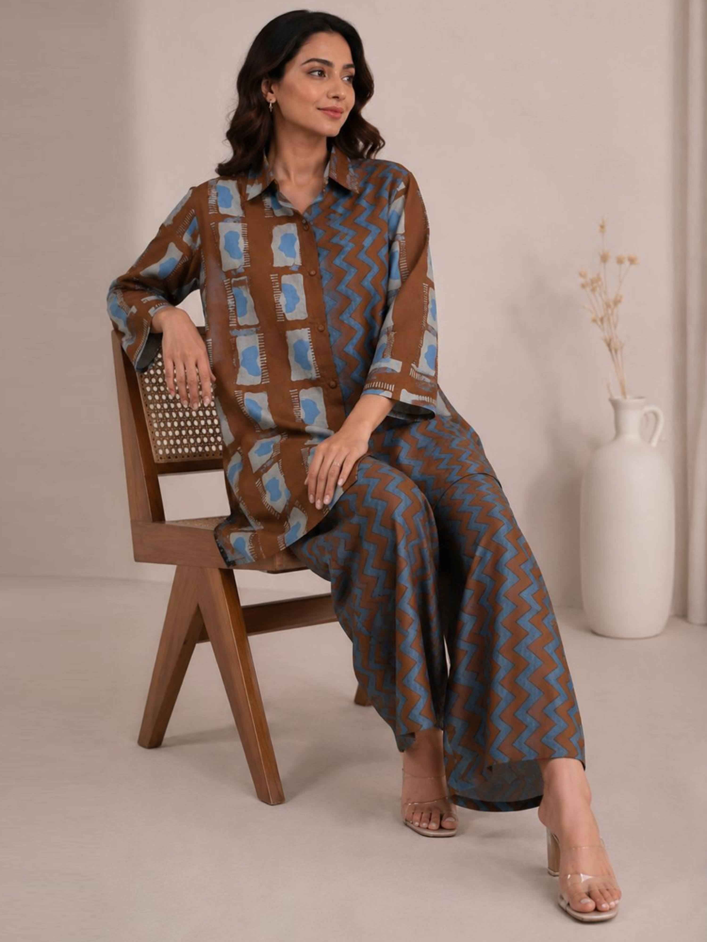 RUST & TEAL GEO CHIC PURE COTTON CO-ORD SET