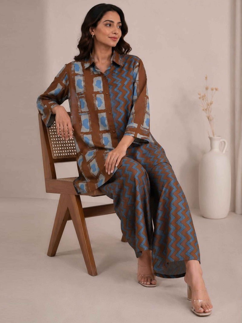 RUST & TEAL GEO CHIC PURE COTTON CO-ORD SET