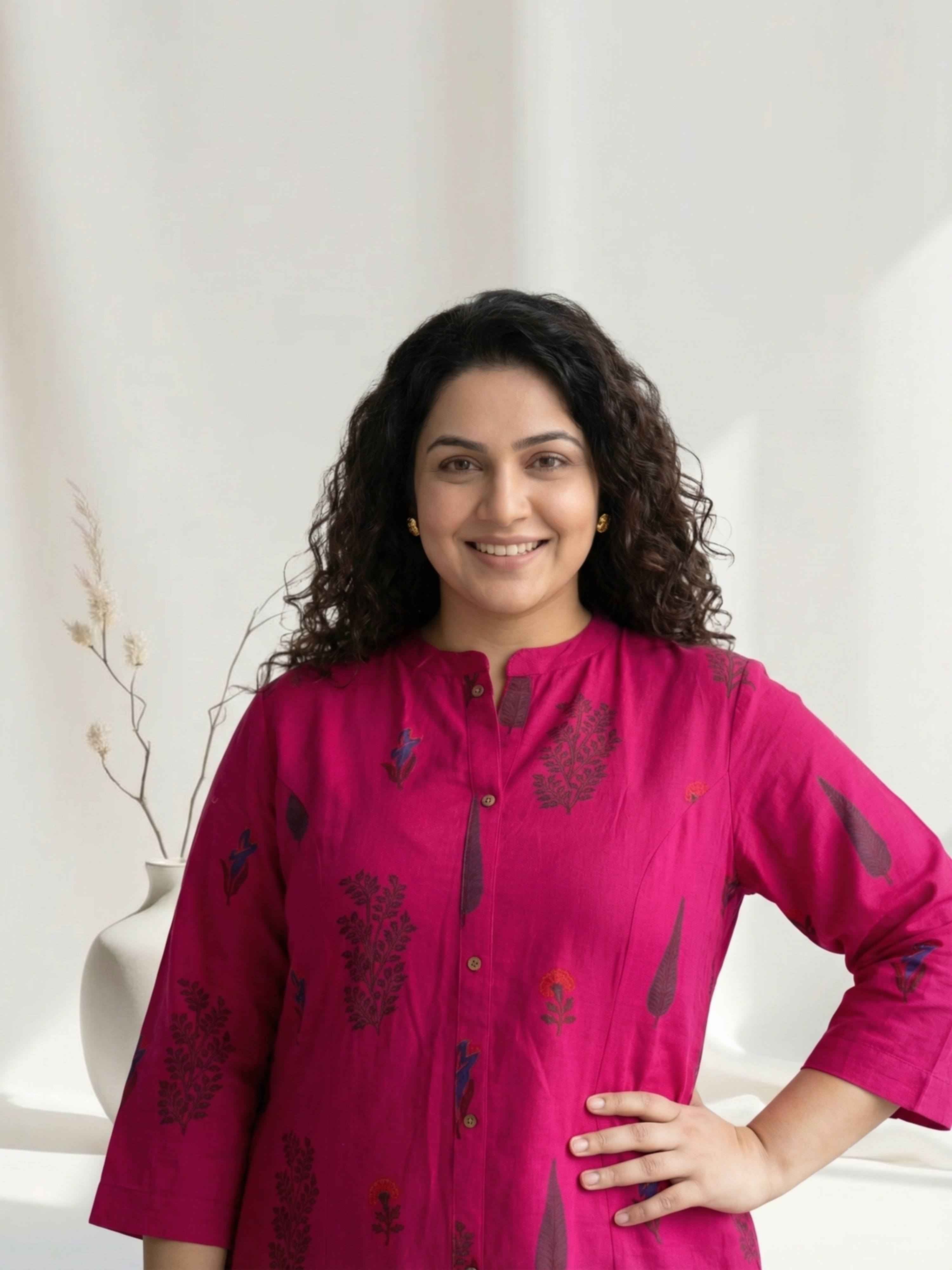 FUCHSIA BLOOM ETHNIC FLEX COTTON KURTA SET
