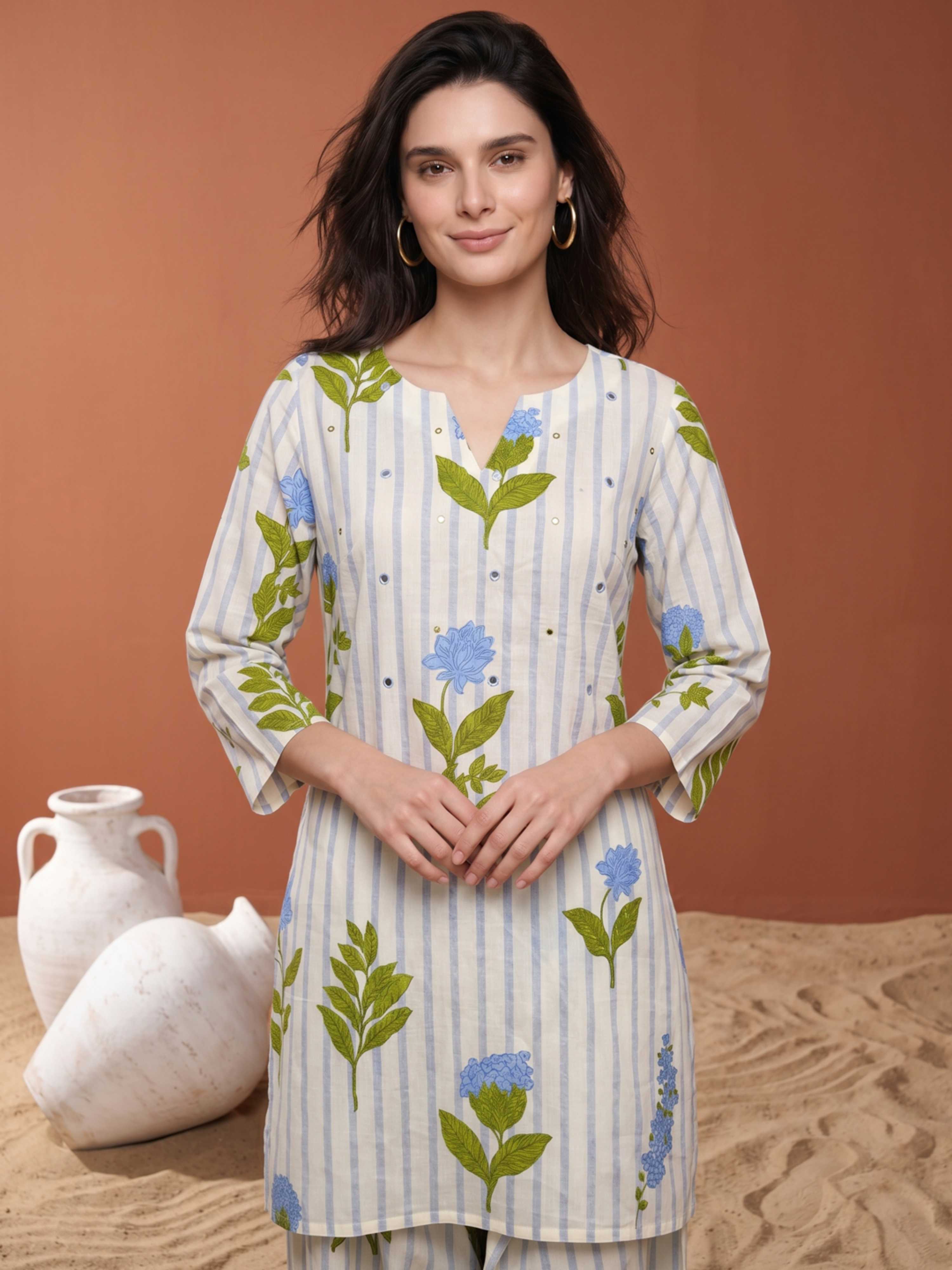 PASTEL GARDEN ETHNIC PURE COTTON FARSHI CO-ORD SET