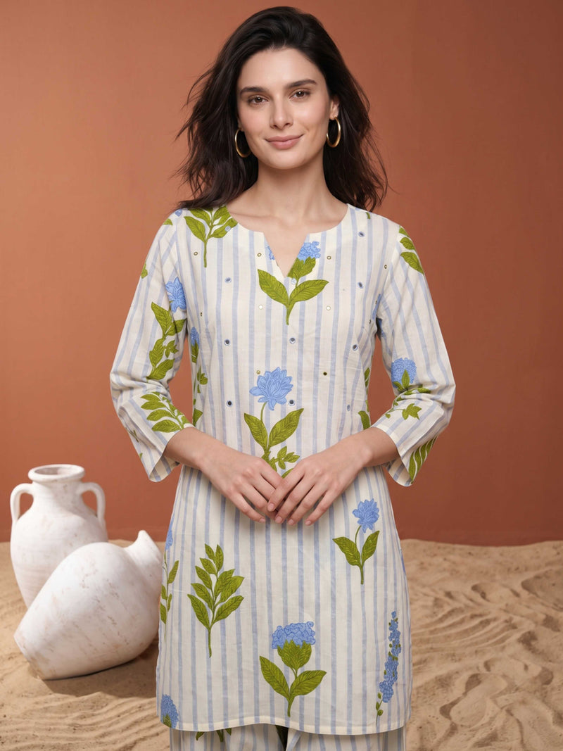 PASTEL GARDEN ETHNIC PURE COTTON FARSHI CO-ORD SET