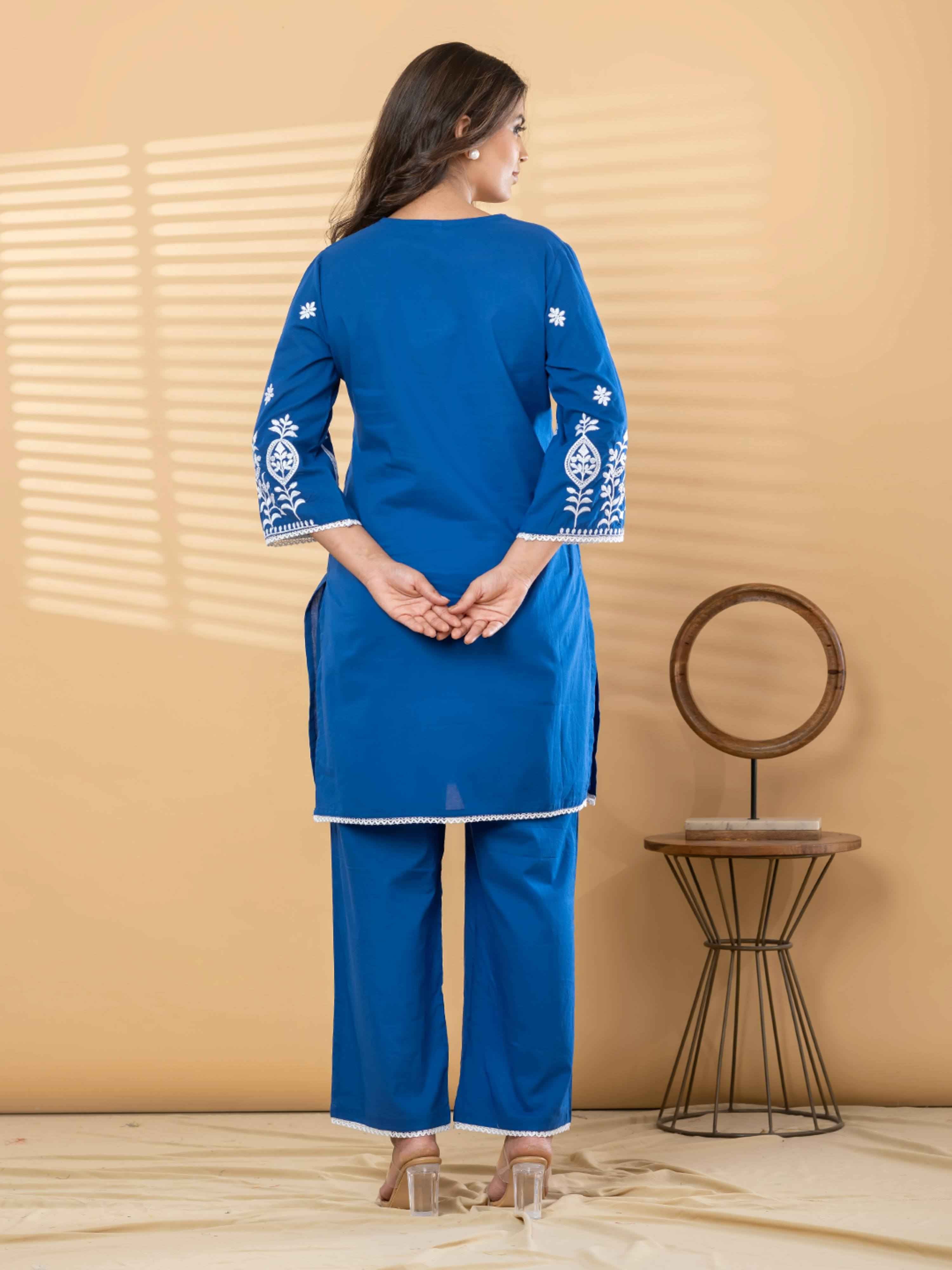 OCEAN BLOOM THREADWORK PURE COTTON CO-ORD SET