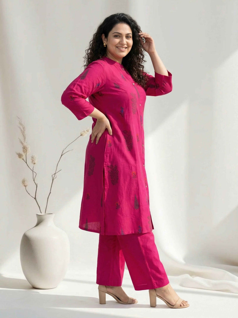 FUCHSIA BLOOM ETHNIC FLEX COTTON KURTA SET