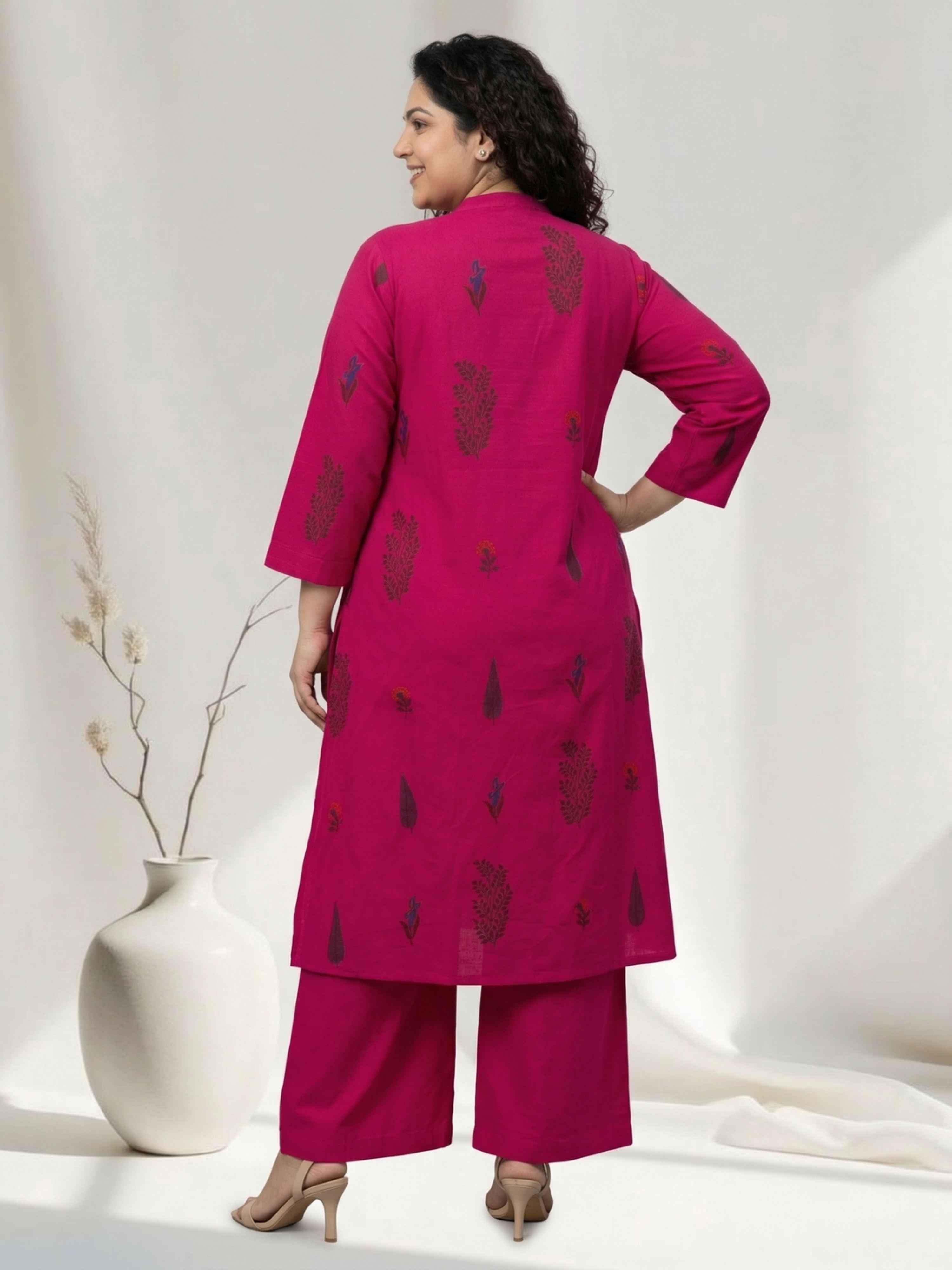 FUCHSIA BLOOM ETHNIC FLEX COTTON KURTA SET