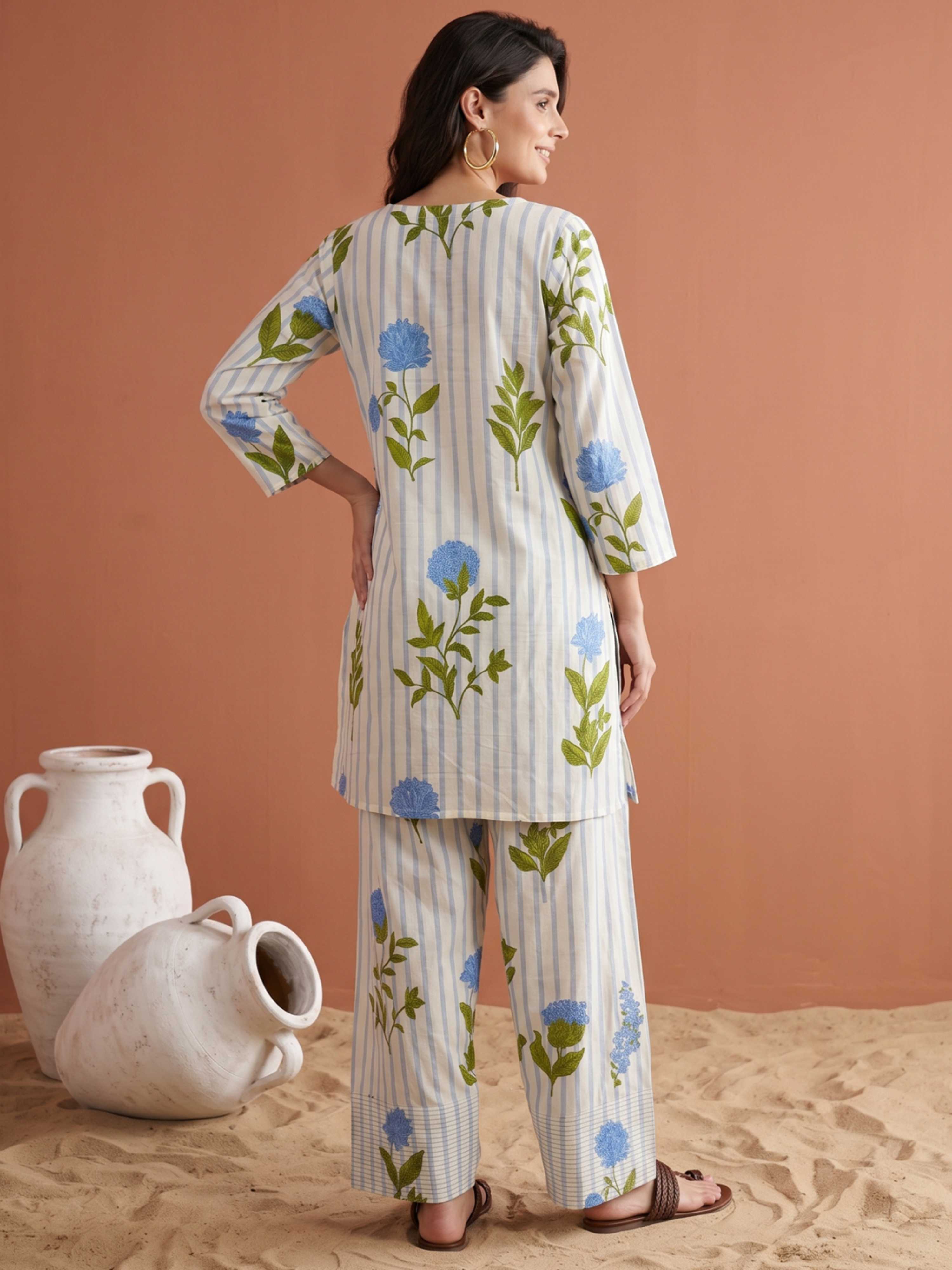 PASTEL GARDEN ETHNIC PURE COTTON FARSHI CO-ORD SET