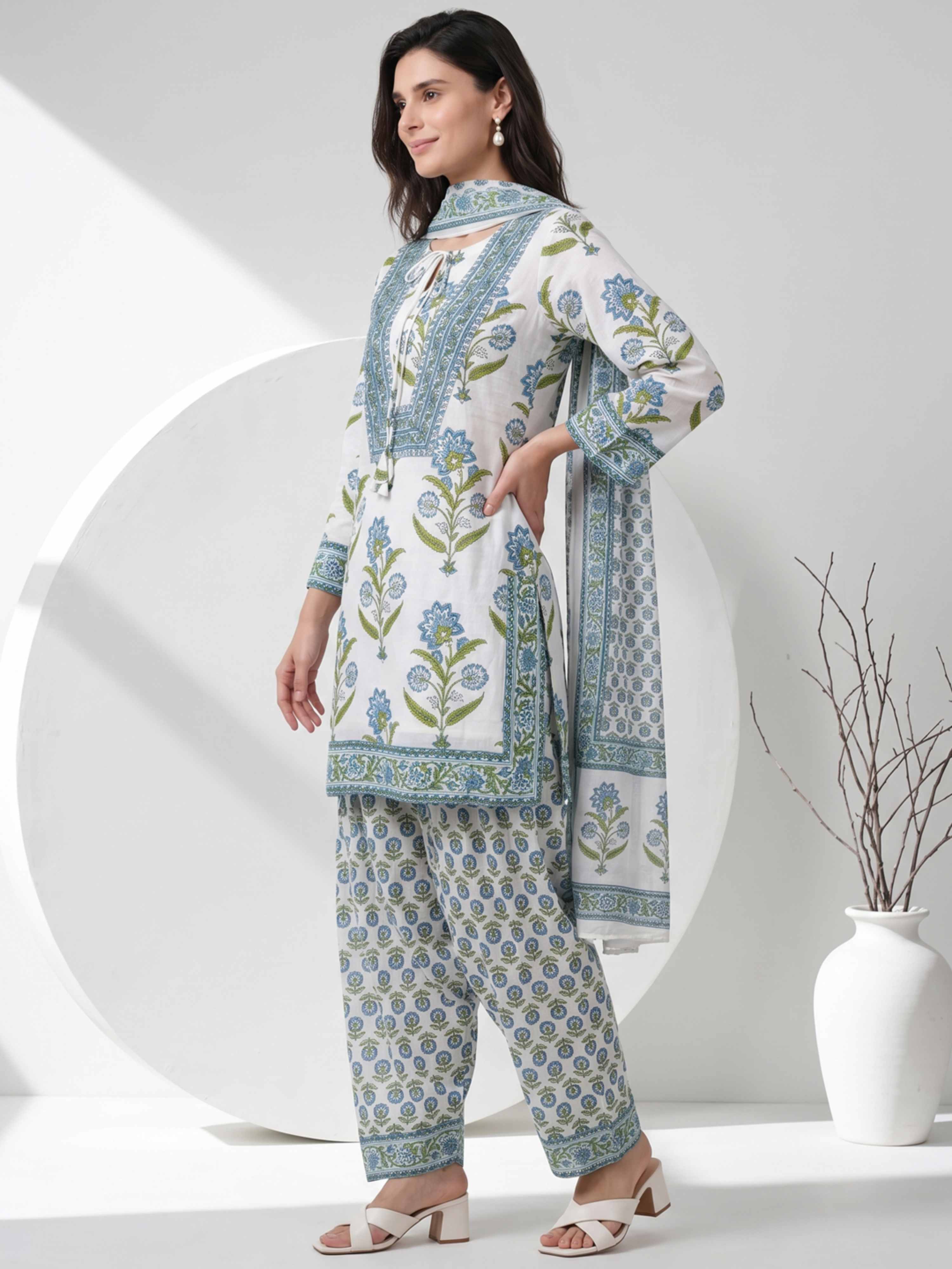 SPRING BLOSSOM TRADITIONAL COTTON SUIT WITH DUPATTA